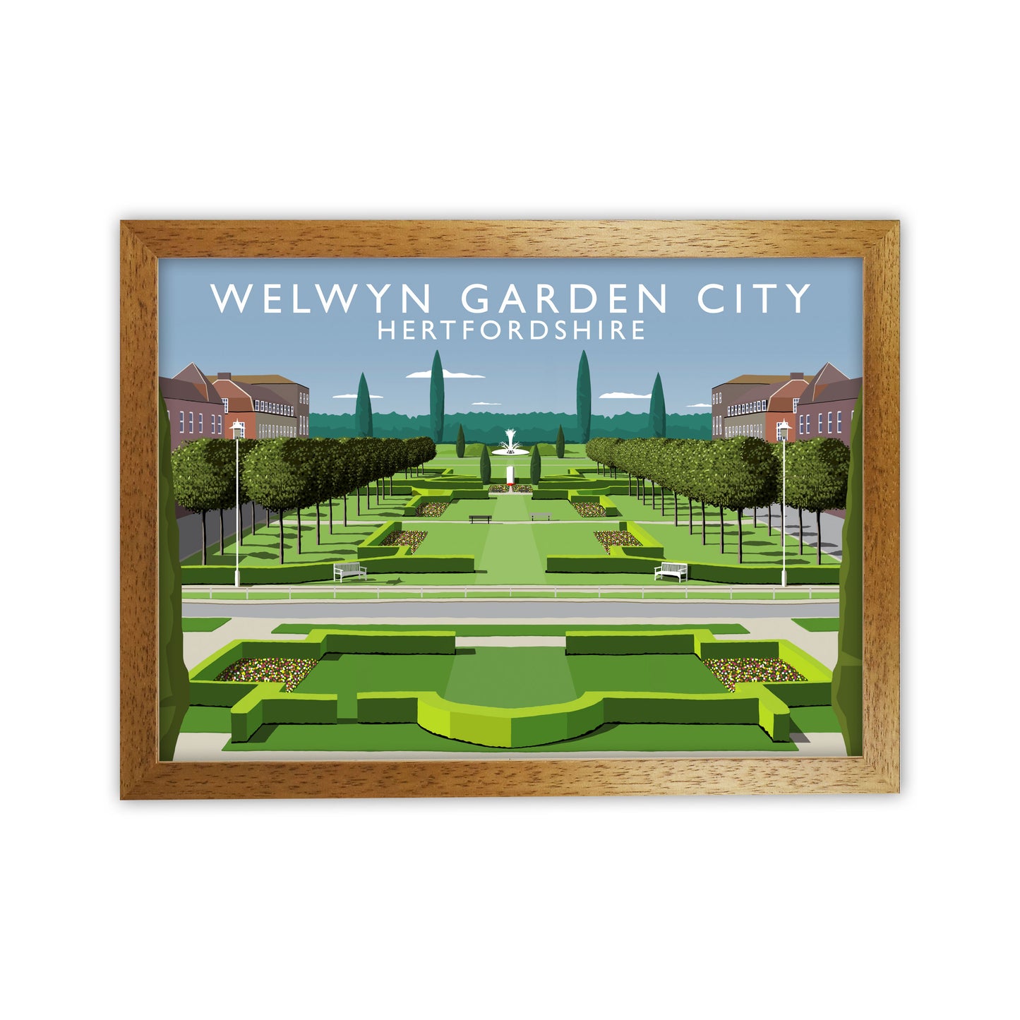 Welwyn Garden City Hertfordshire Travel Art Print by Richard O'Neill Oak Grain