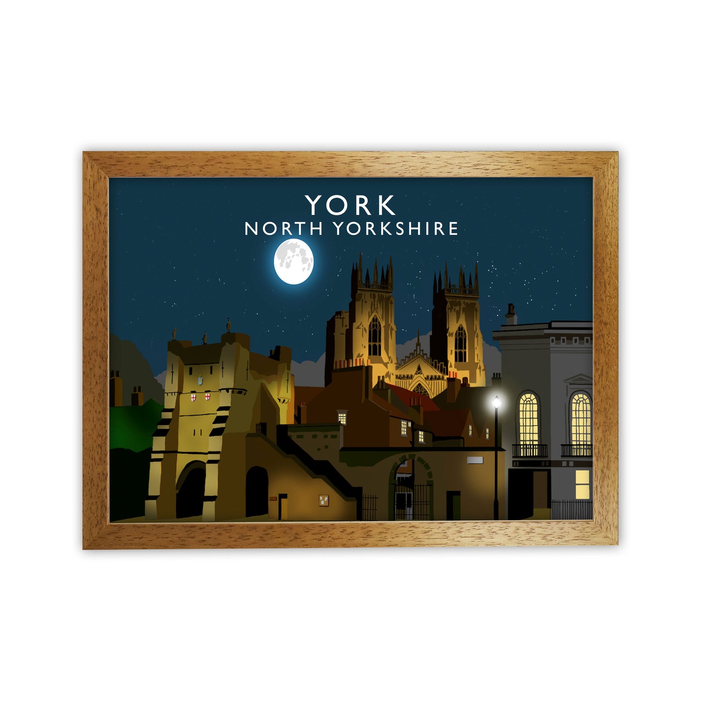 York Travel Art Print by Richard O'Neill, Framed Wall Art Oak Grain