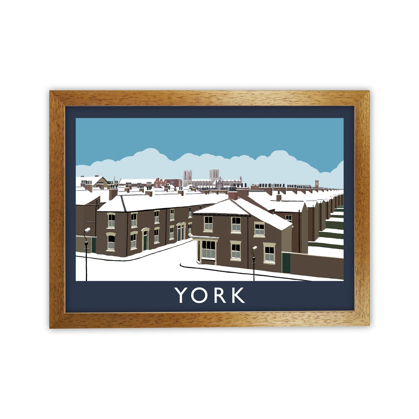 York in Snow Travel Art Print by Richard O'Neill, Framed Wall Art Oak Grain