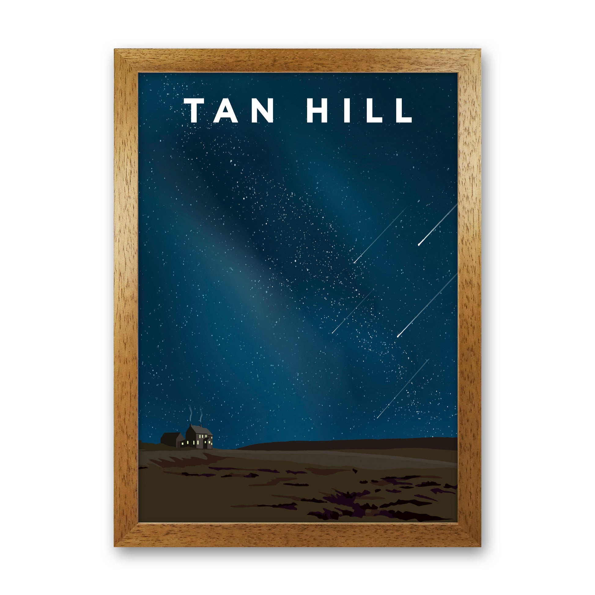 Tan Hill Night Portrait Travel Art Print by Richard O'Neill, Framed Wall Art Oak Grain