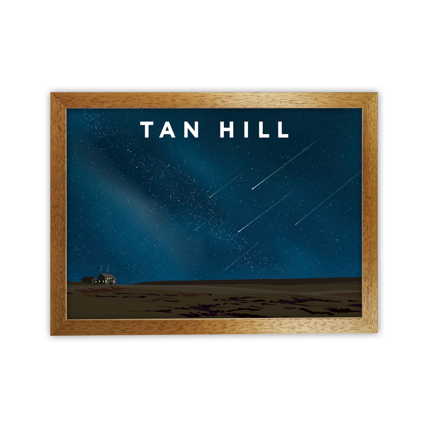 Tan Hill Night Travel Art Print by Richard O'Neill, Framed Wall Art Oak Grain