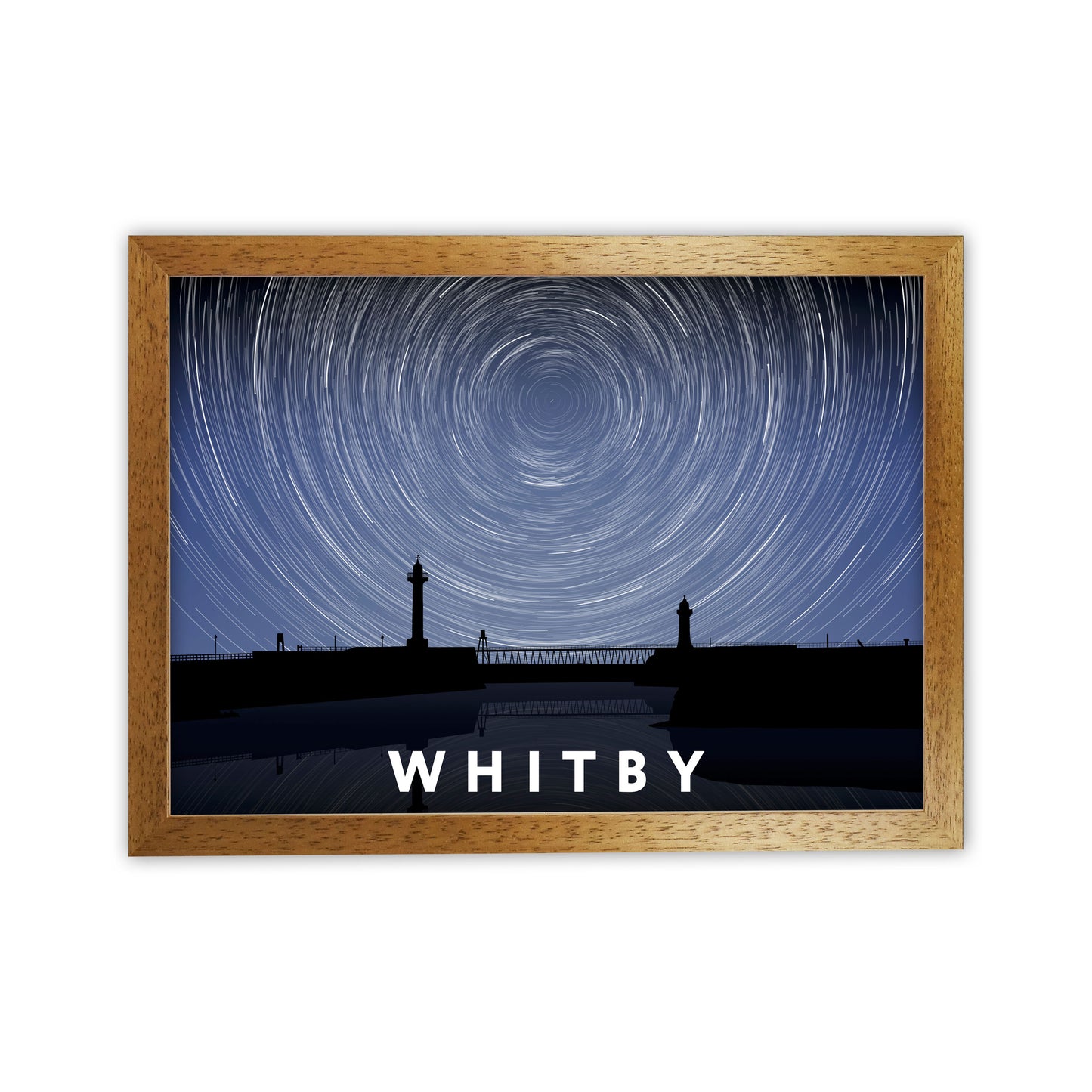 Whitby Night Timelapse Art Print by Richard O'Neill, Framed Wall Art Oak Grain