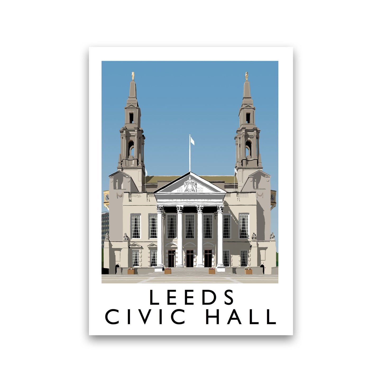 Leeds Civic Hall by Richard O'Neill Yorkshire Art Print, Vintage Travel Poster