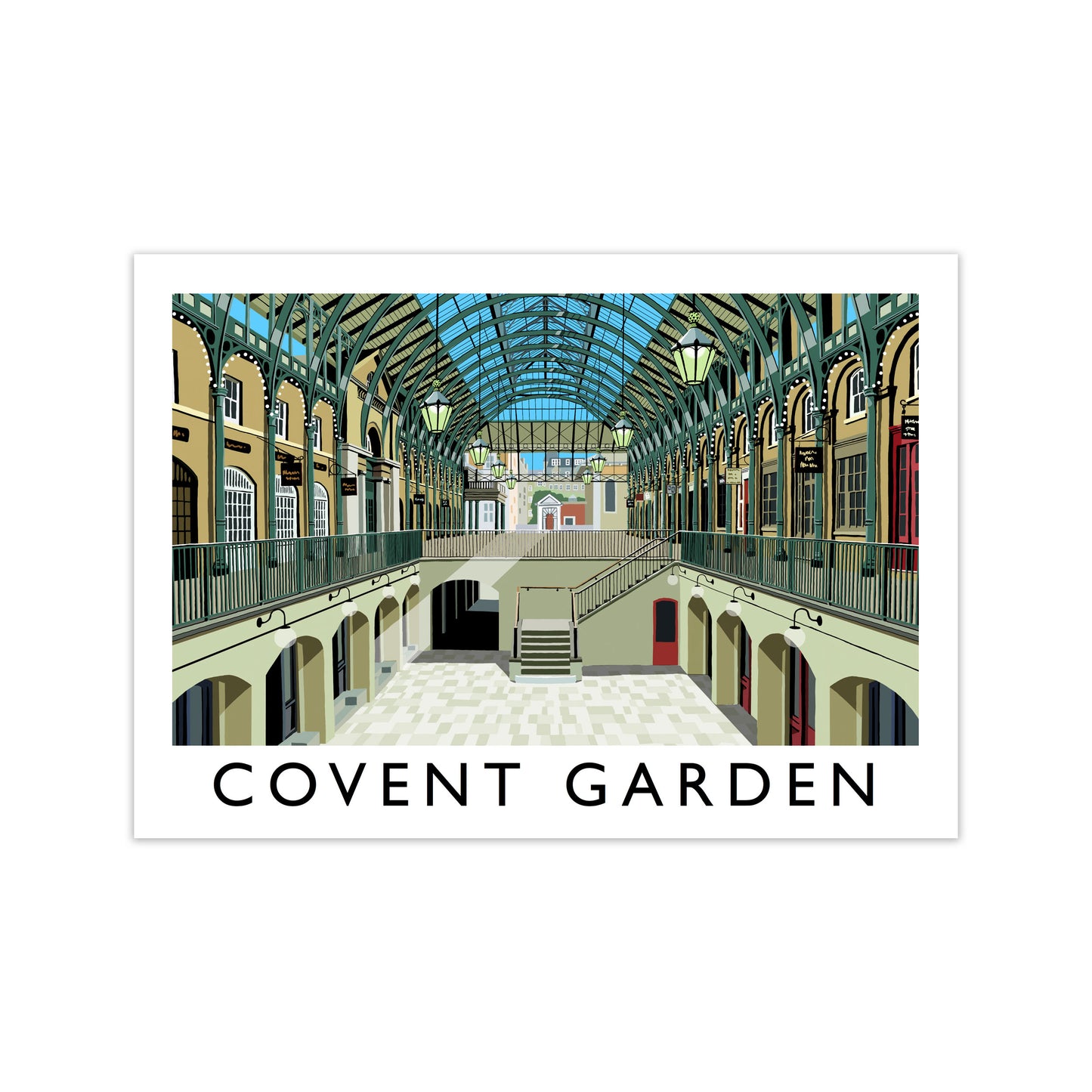 Covent Garden London Vintage Travel Art Poster by Richard O'Neill, Framed Wall Art Print, Cityscape, Landscape Art Gifts