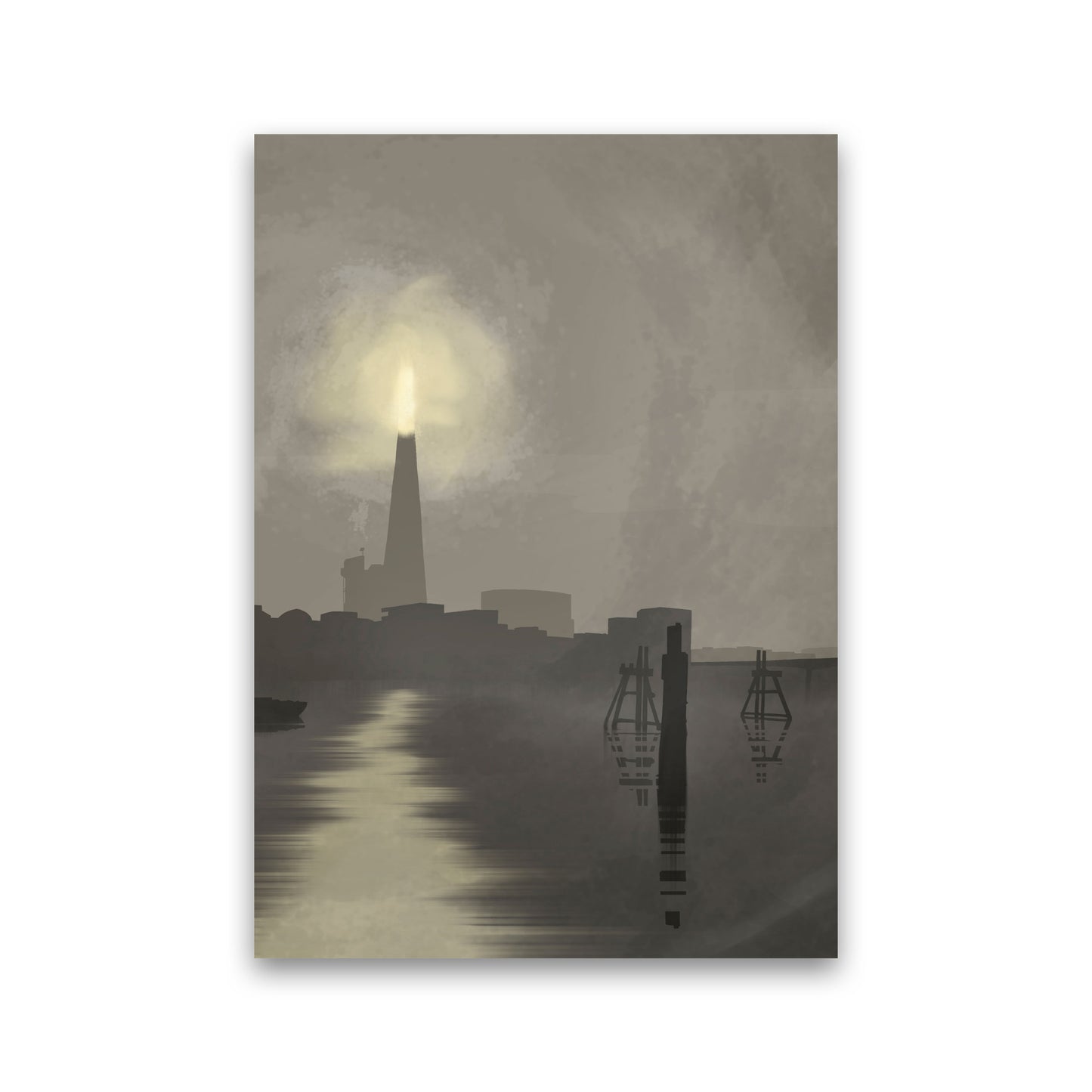 Shard In Fog Portrait Travel Art Print by Richard O'Neill, Framed Wall Art