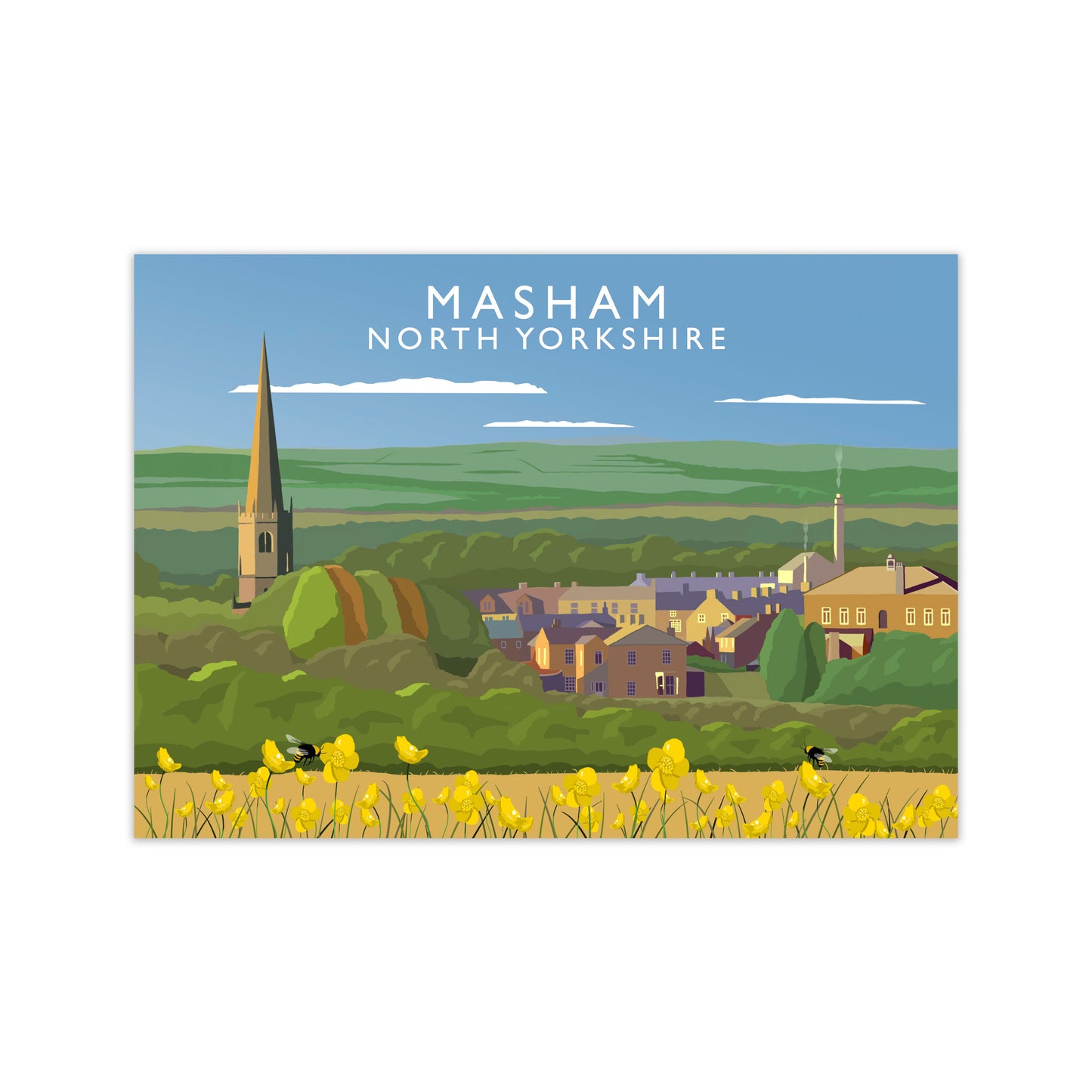 Masham North Yorkshire Travel Art Print by Richard O'Neill, Framed Wall Art