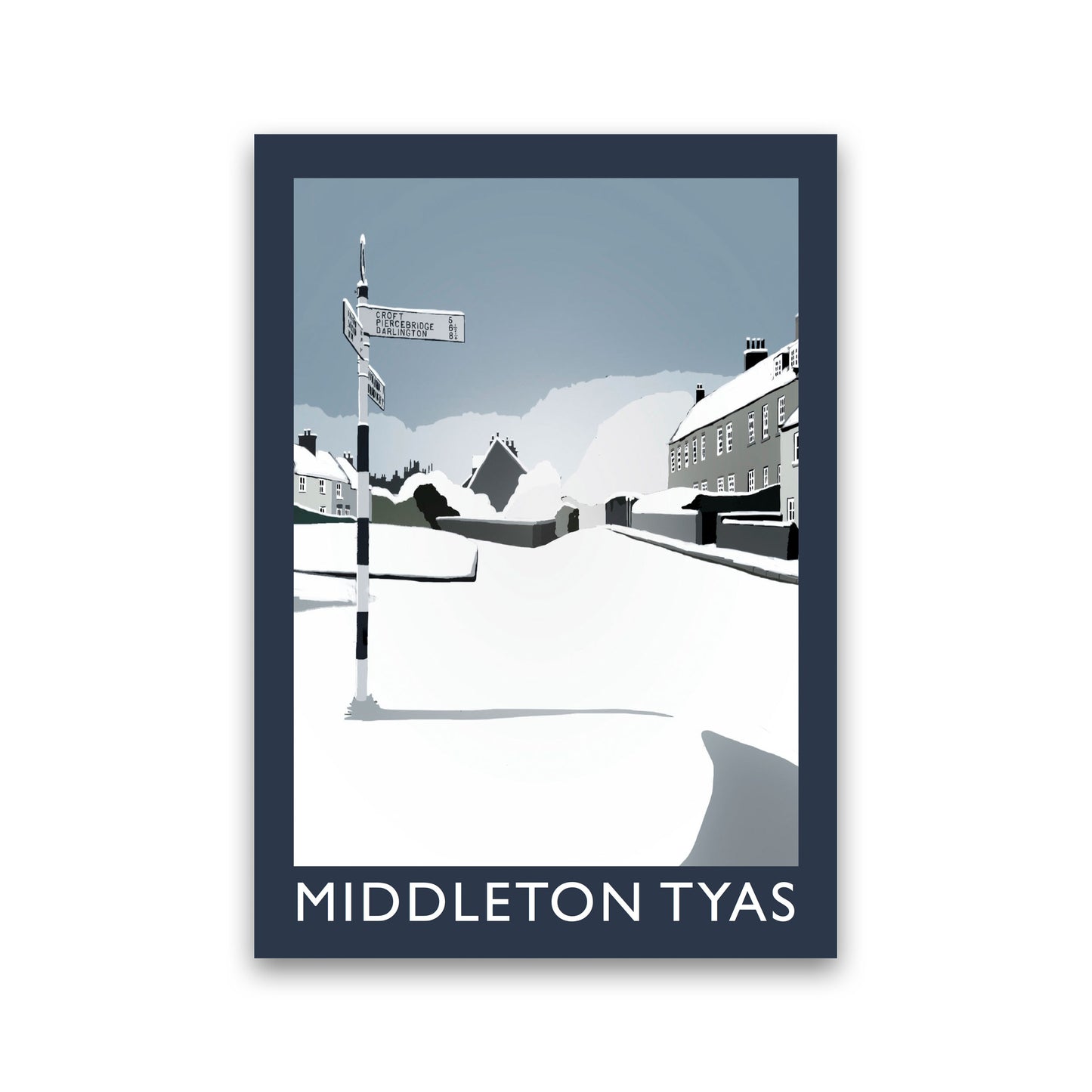 Middleton Tyas in Snow Portrait Travel Art Print by Richard O'Neill, Framed Wall Art