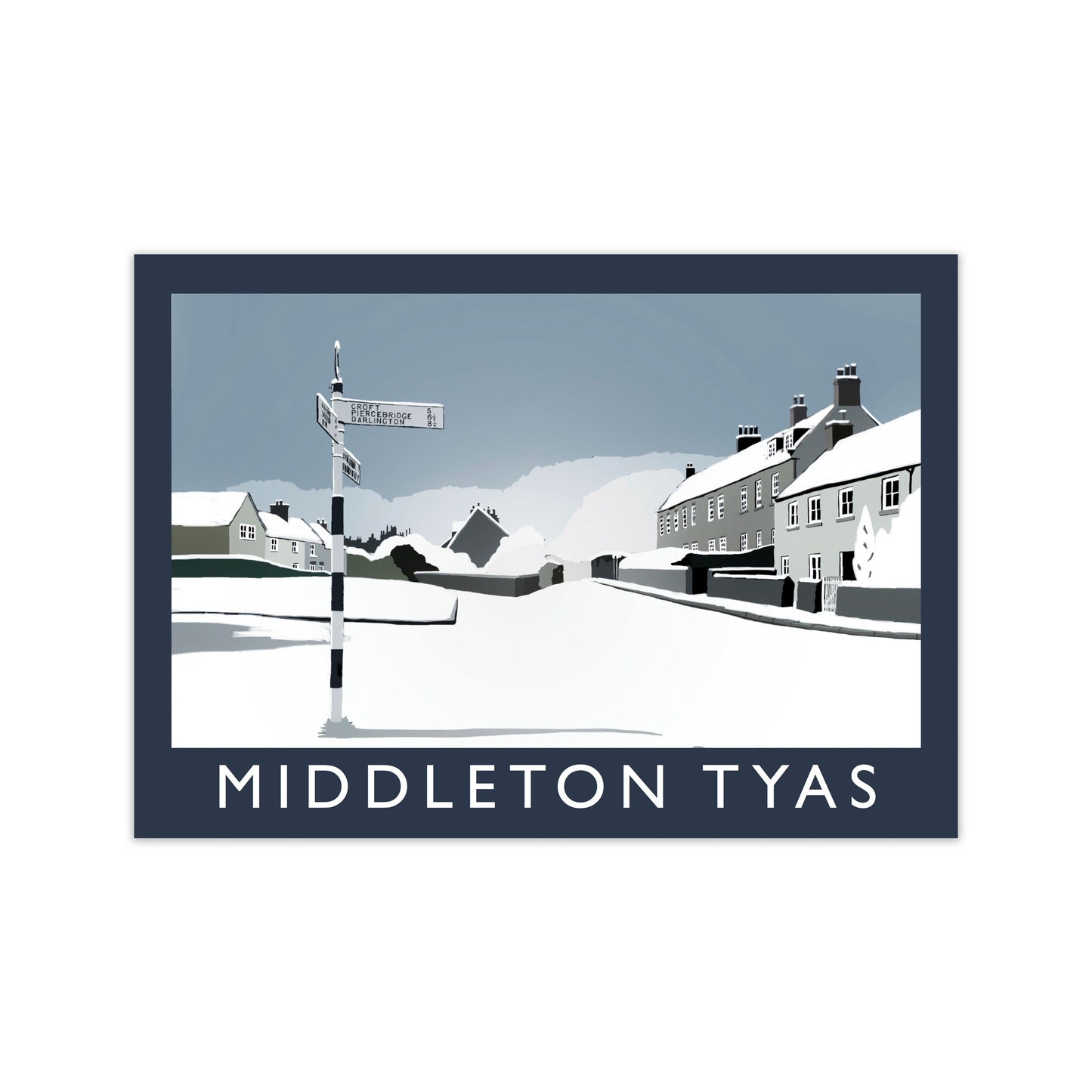 Middleton Tyas in Snow Travel Art Print by Richard O'Neill, Framed Wall Art