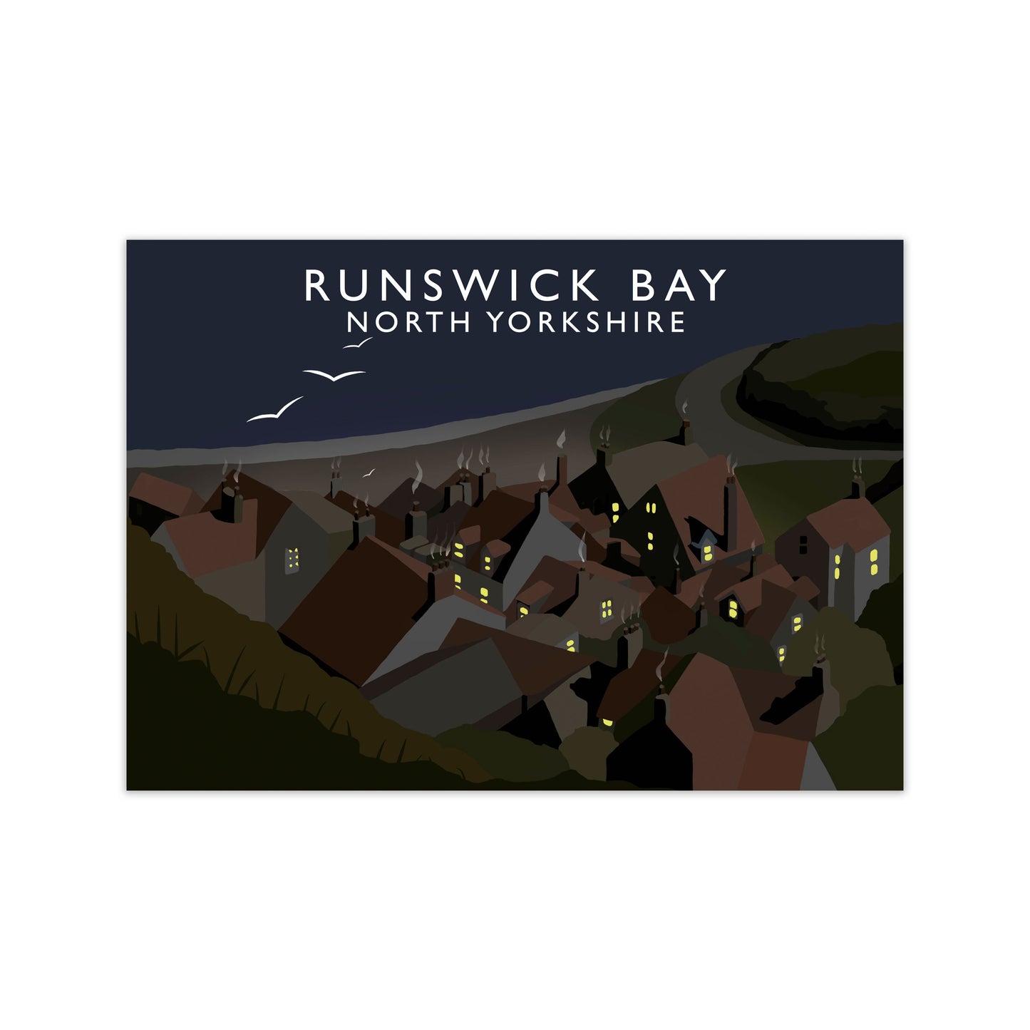 Runswick Bay2 Night North Yorkshrie Travel Art Print by Richard O'Neill