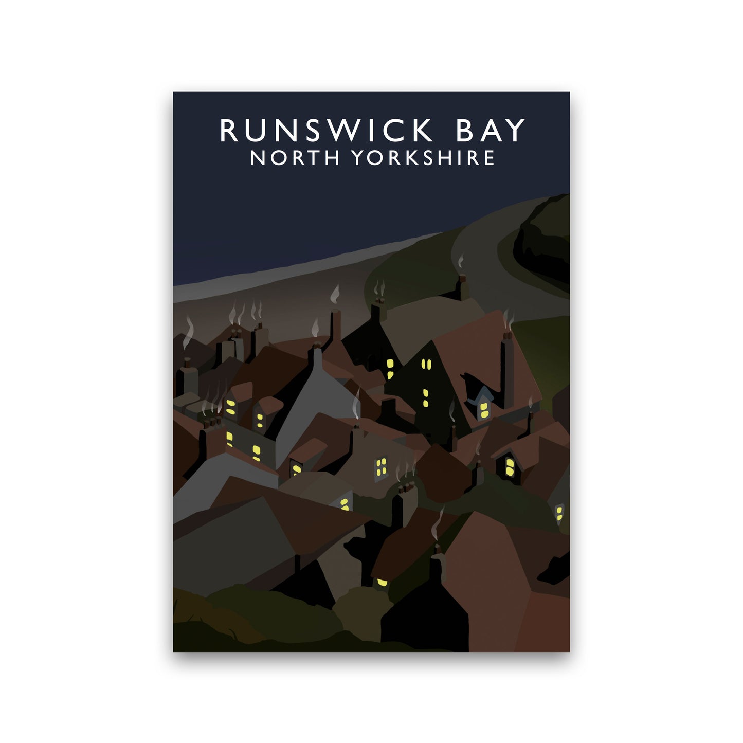 Runswick Bay2 Night Portrait North Yorkshrie Travel Art Print by Richard O'Neill