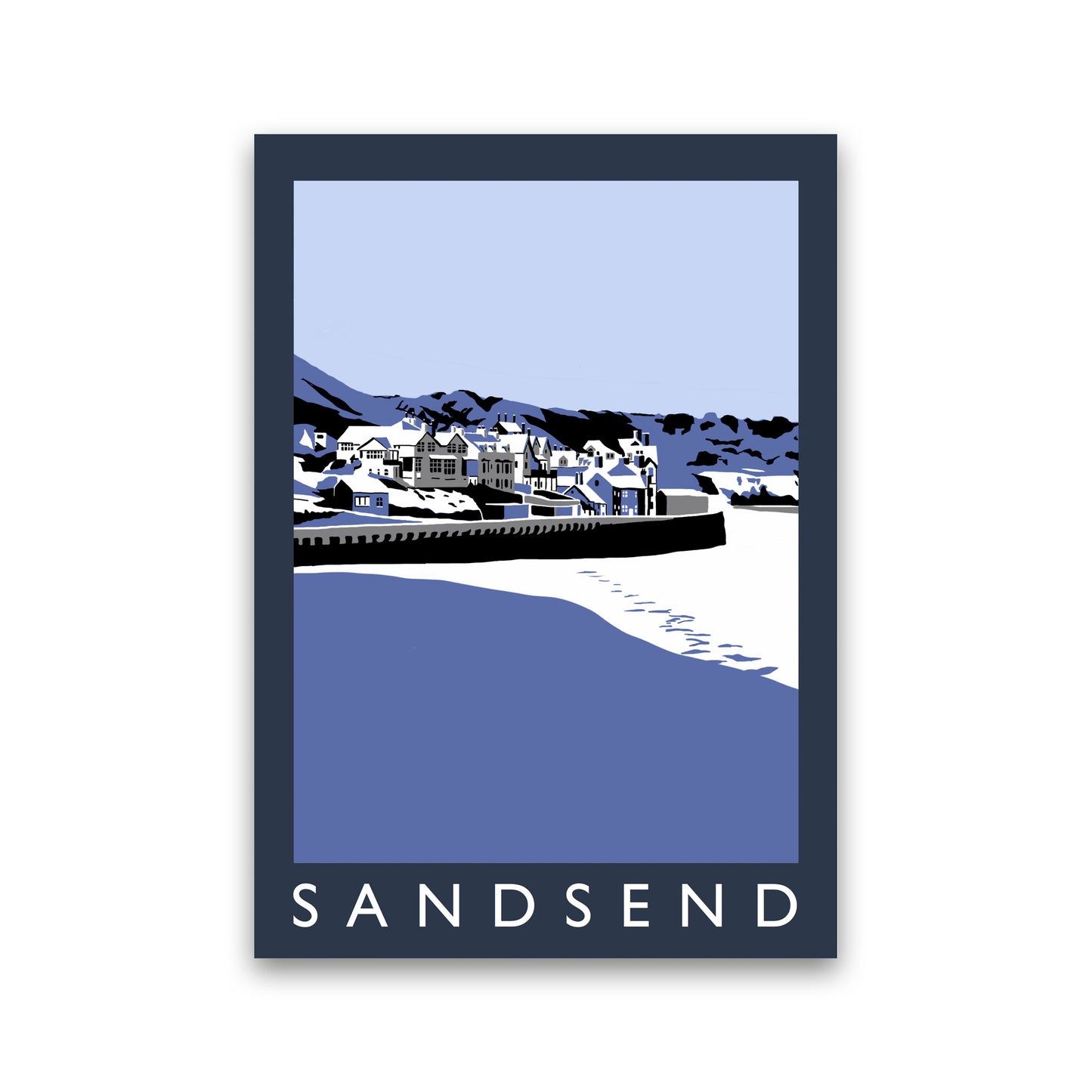 Sandsend In Snow PortraitTravel Art Print by Richard O'Neill, Framed Wall Art