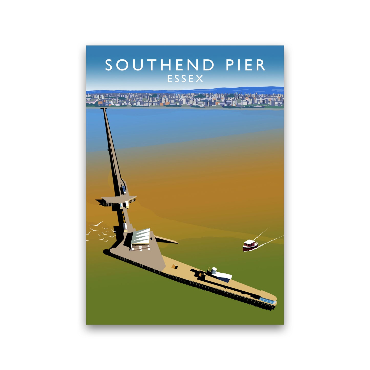 Southend Pier Essex Travel Art Print by Richard O'Neill, Framed Wall Art