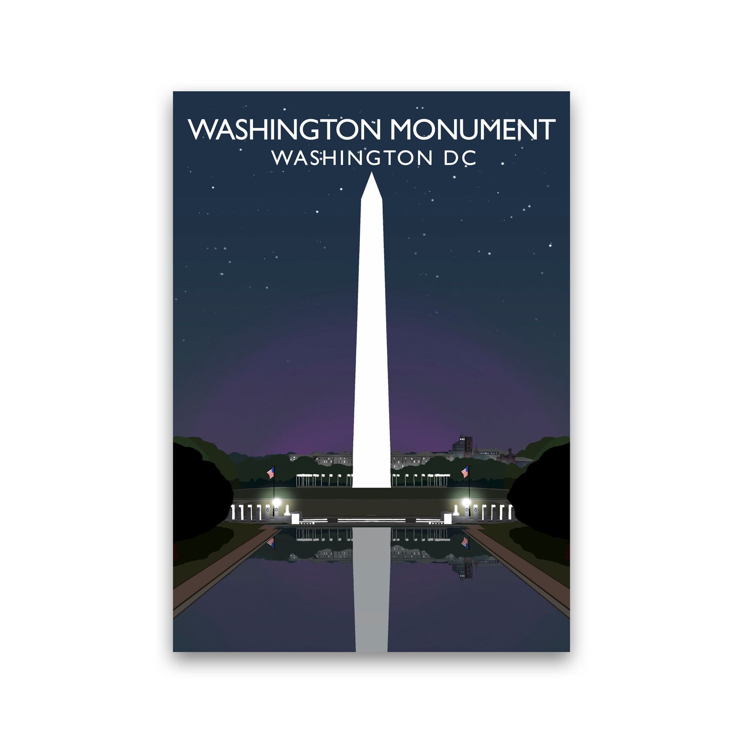 Washington DC Monument Night Travel Art Print by Richard O'Neill