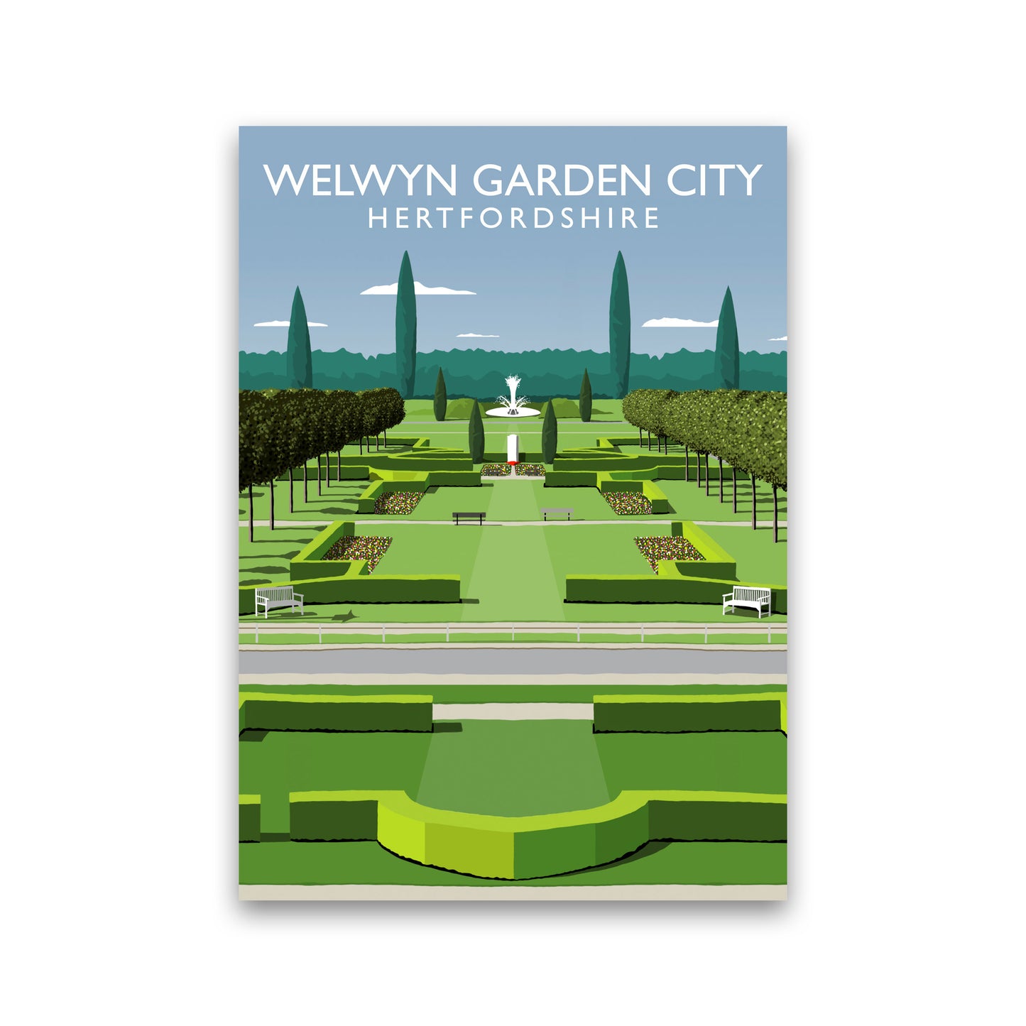 Welwyn Garden City Portrait Hertfordshire Travel Art Print by Richard O'Neill