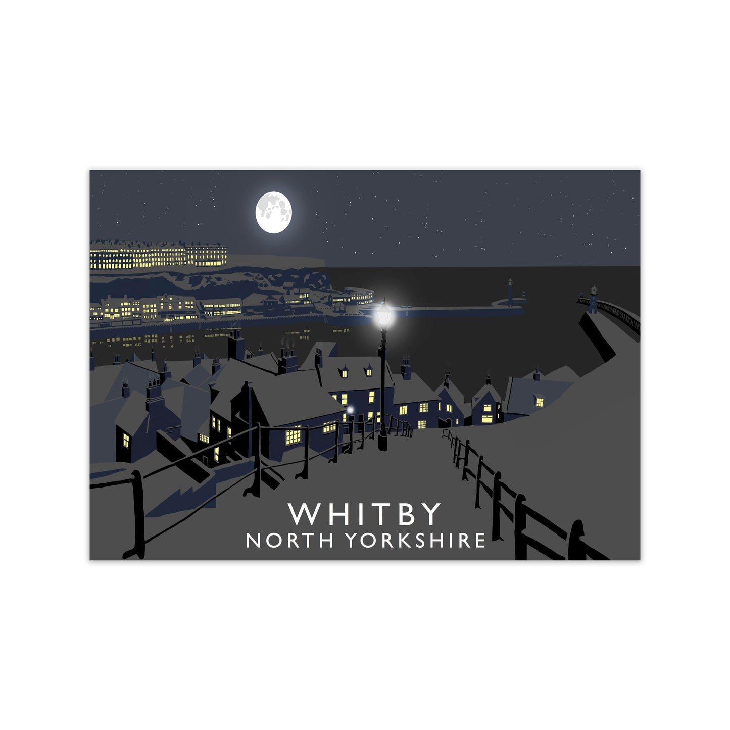 Whitby Night Travel Art Print by Richard O'Neill, Framed Wall Art