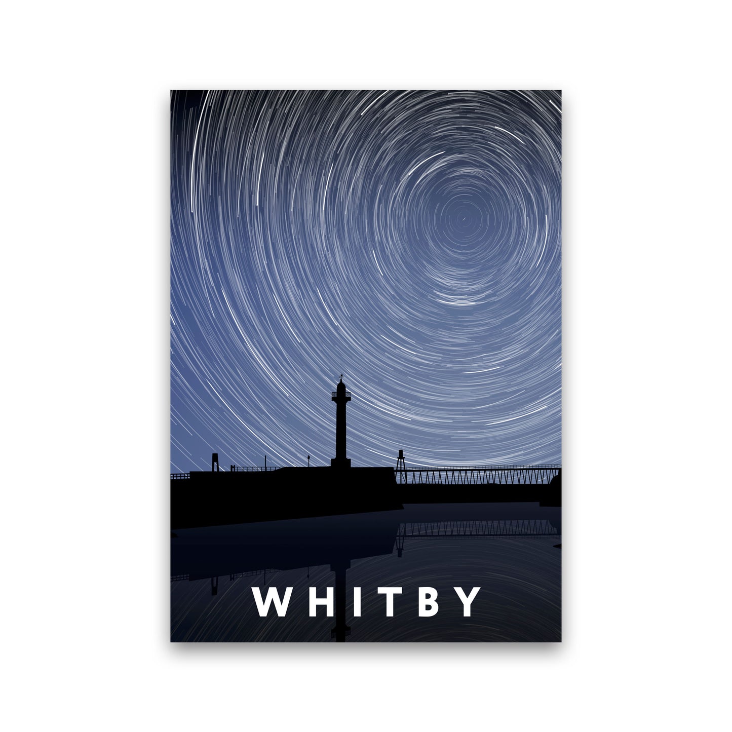 Whitby Night Timelapse Portrait Art Print by Richard O'Neill, Framed Wall Art