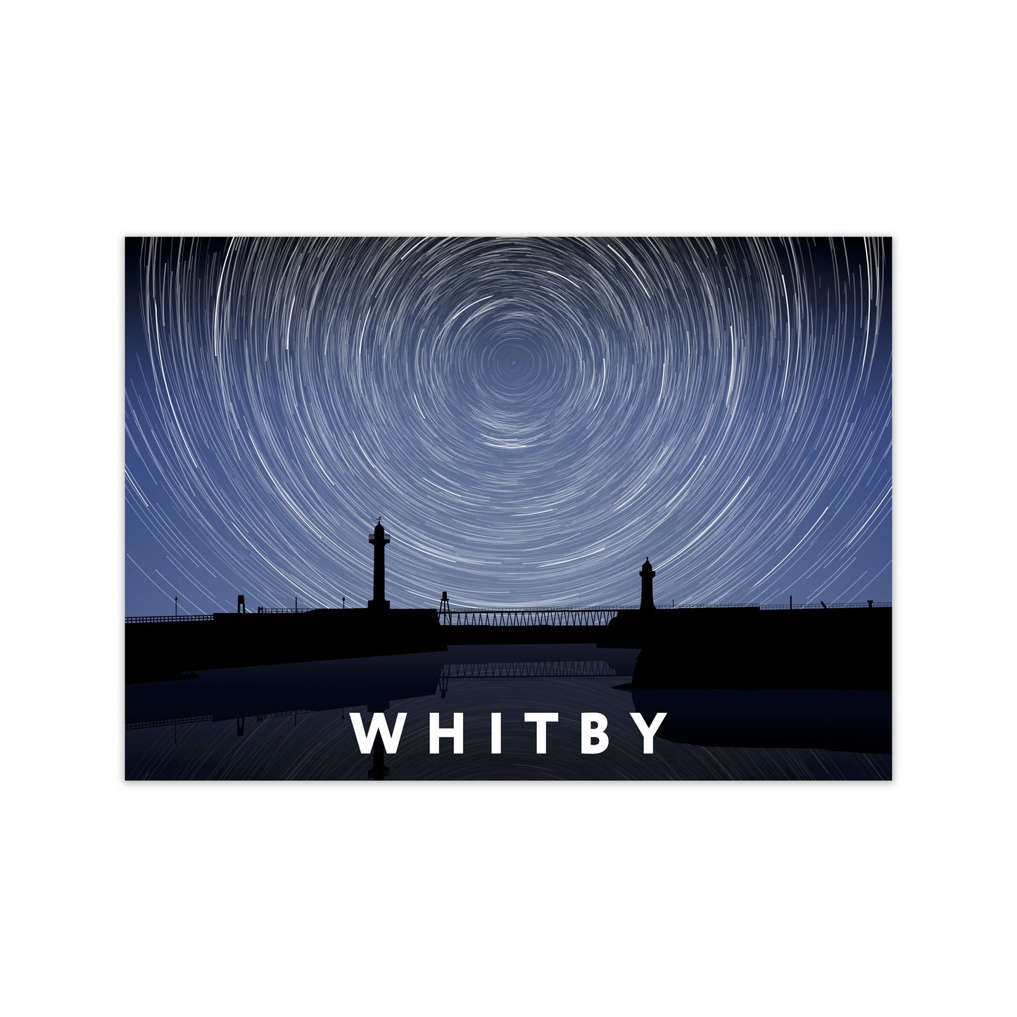 Whitby Night Timelapse Art Print by Richard O'Neill, Framed Wall Art