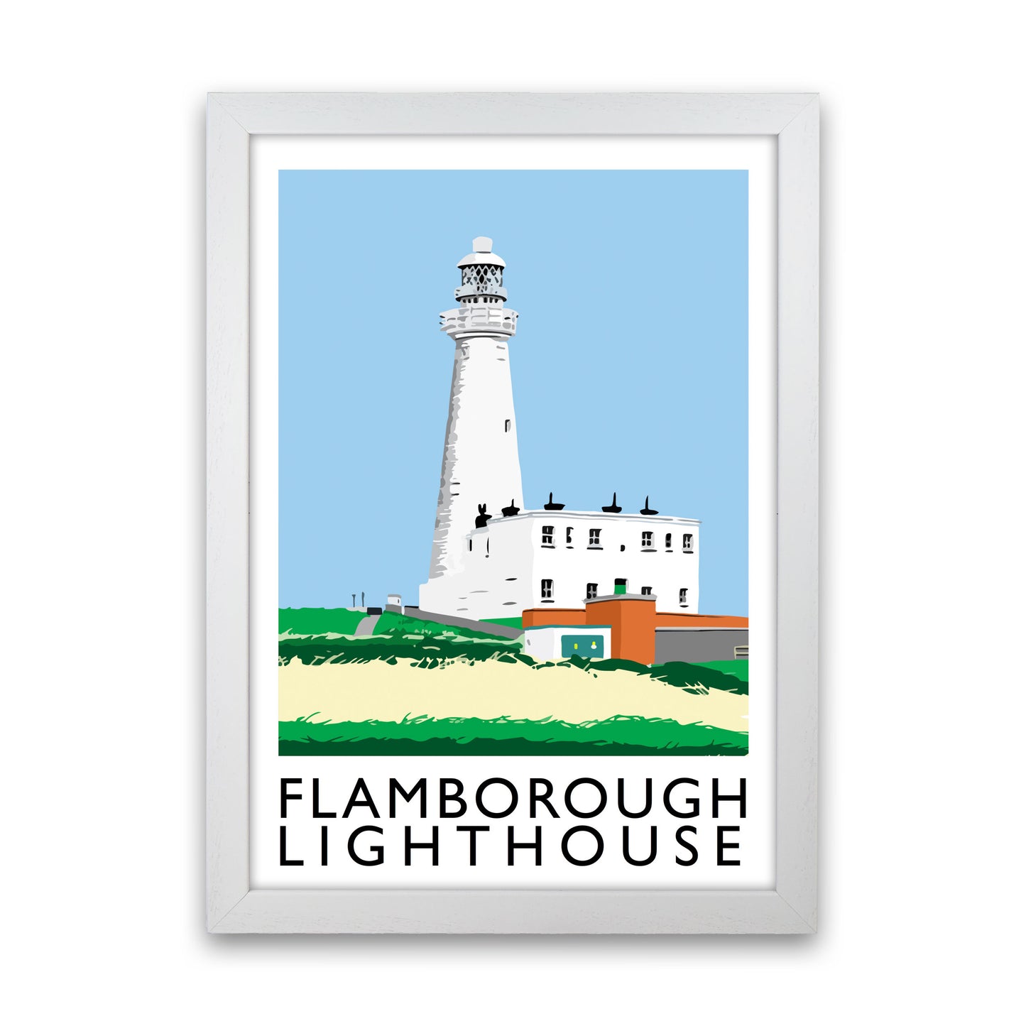 Flamborough Lighthouse Framed Digital Art Print by Richard O'Neill White Grain