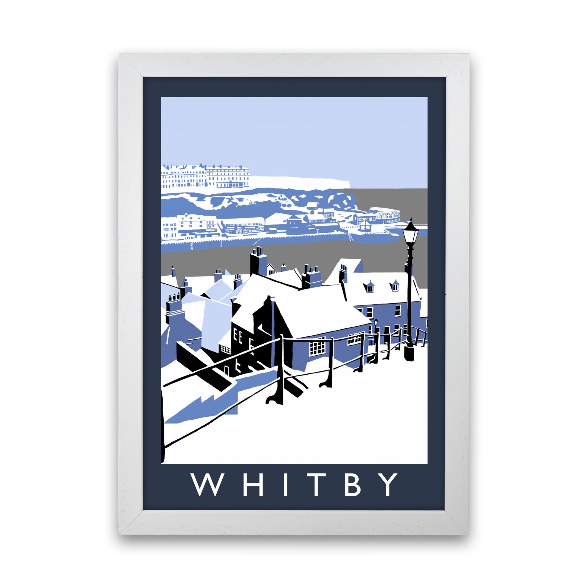 Whitby In Snow Framed Digital Art Print by Richard O'Neill White Grain