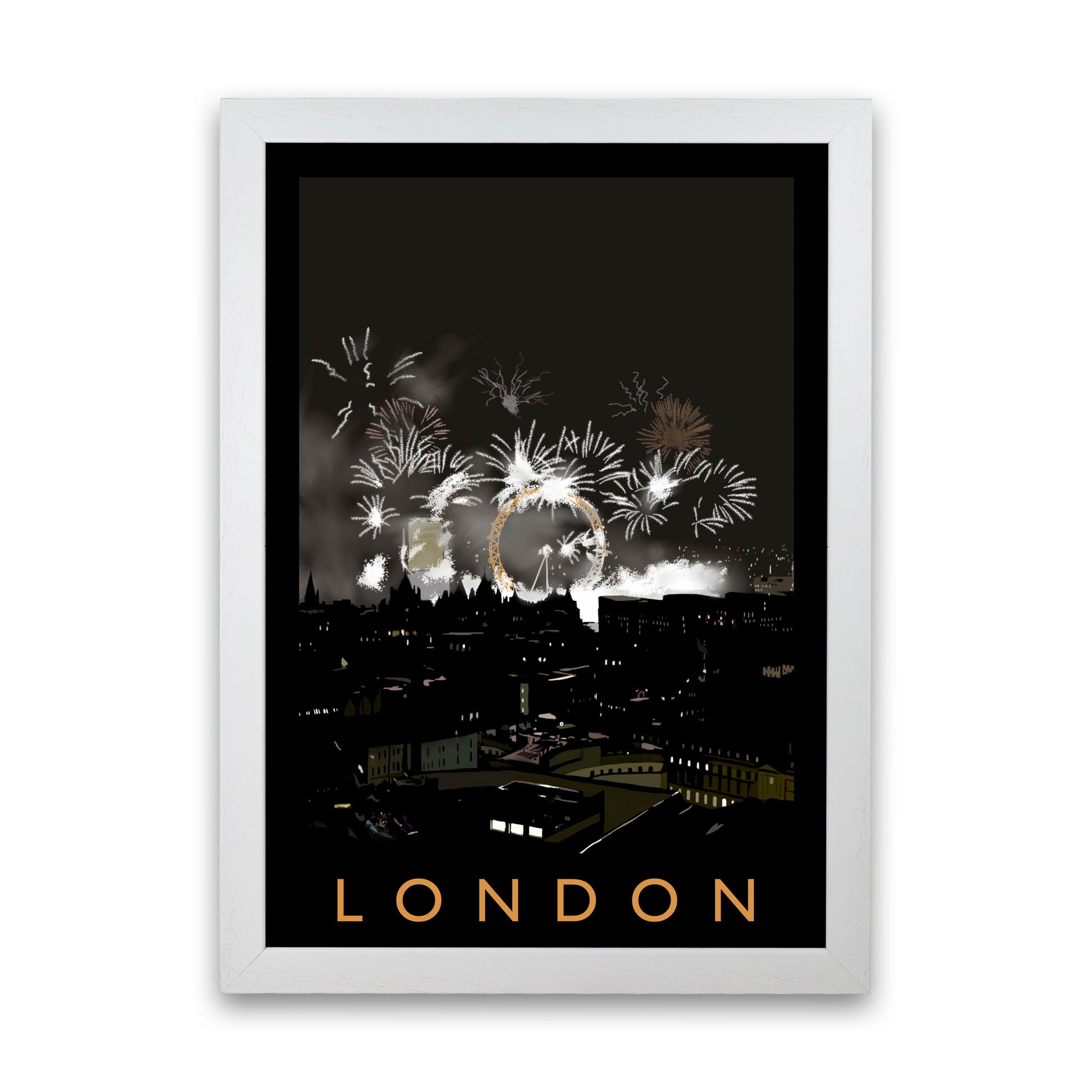 London Fireworks Art Print by Richard O'Neill White Grain