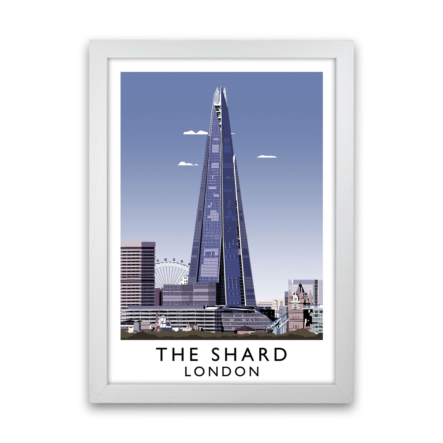 The Shard London Vintage Travel Art Poster by Richard O'Neill, Framed Wall Art Print, Cityscape, Landscape Art Gifts White Grain