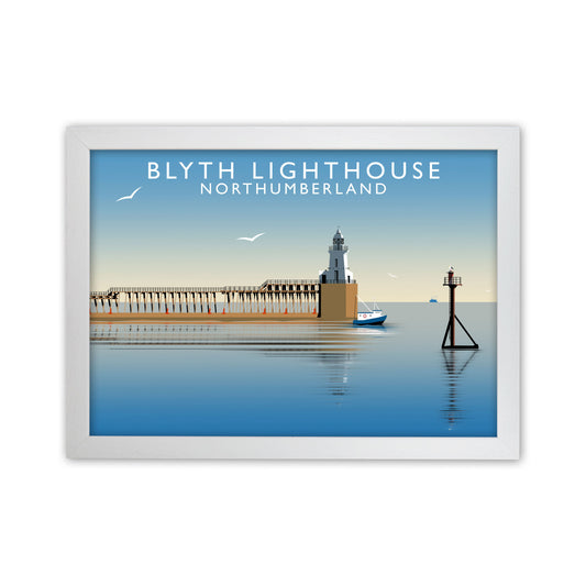 Blyth Lighthouse Northumberland Framed Digital Art Print by Richard O'Neill White Grain