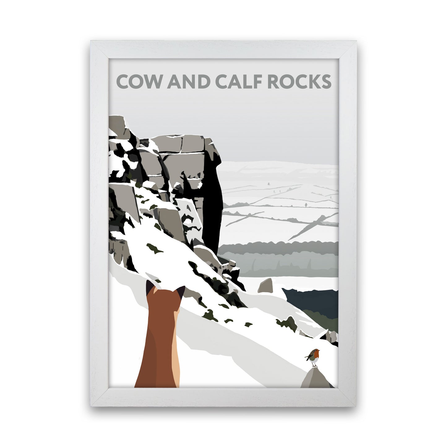 Cow And Calf Rocks In Snow Portrait by Richard O'Neill White Grain