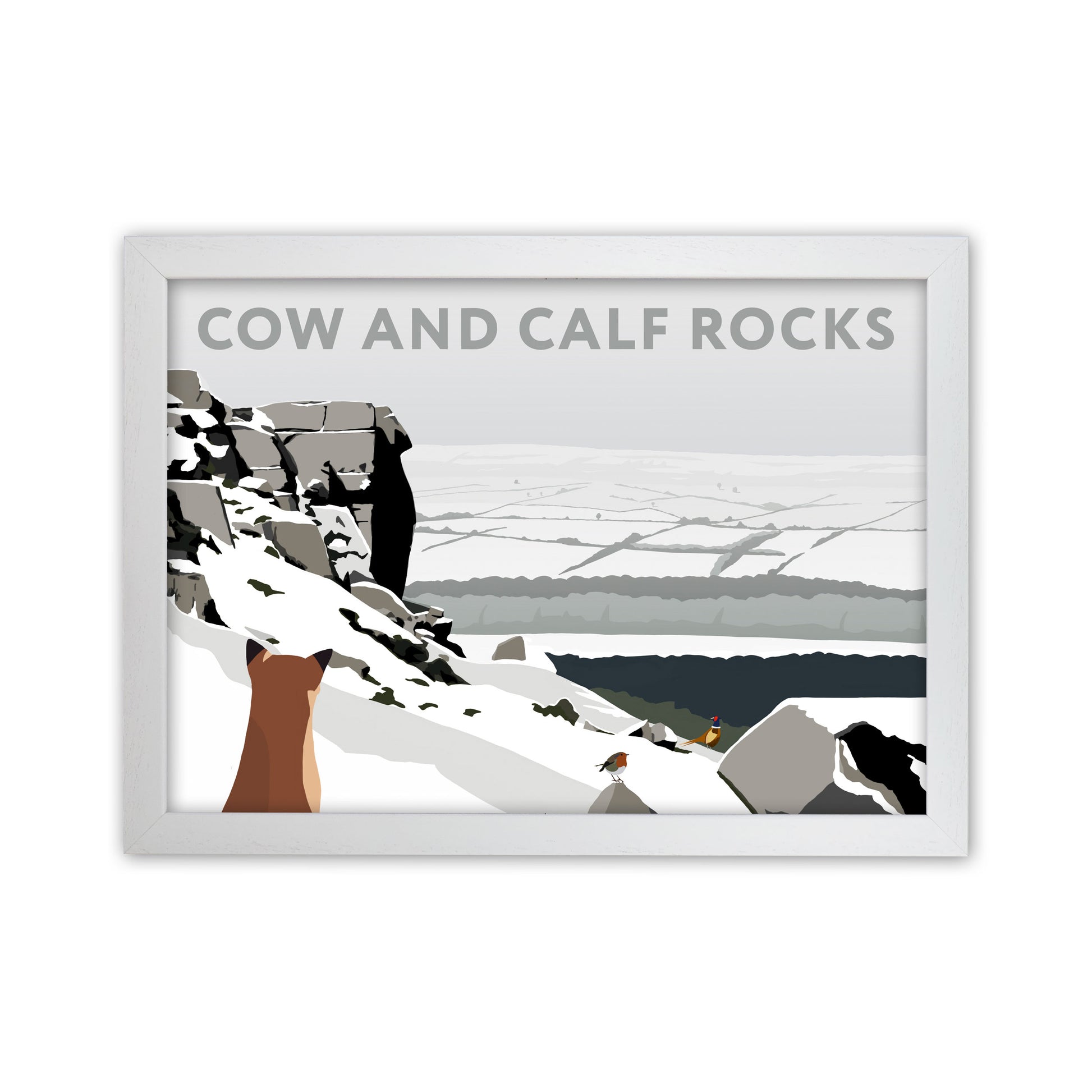 Cow And Calf Rocks In Snow by Richard O'Neill White Grain