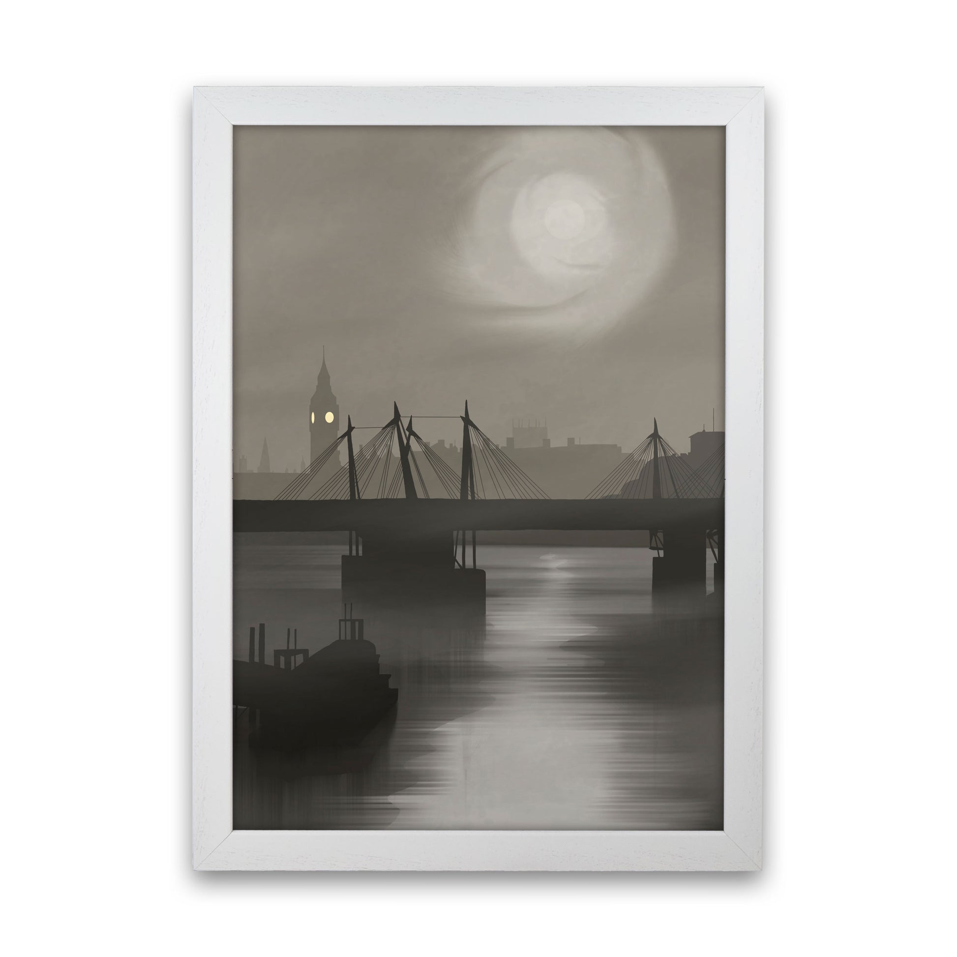 London In Fog Portrait by Richard O'Neill White Grain