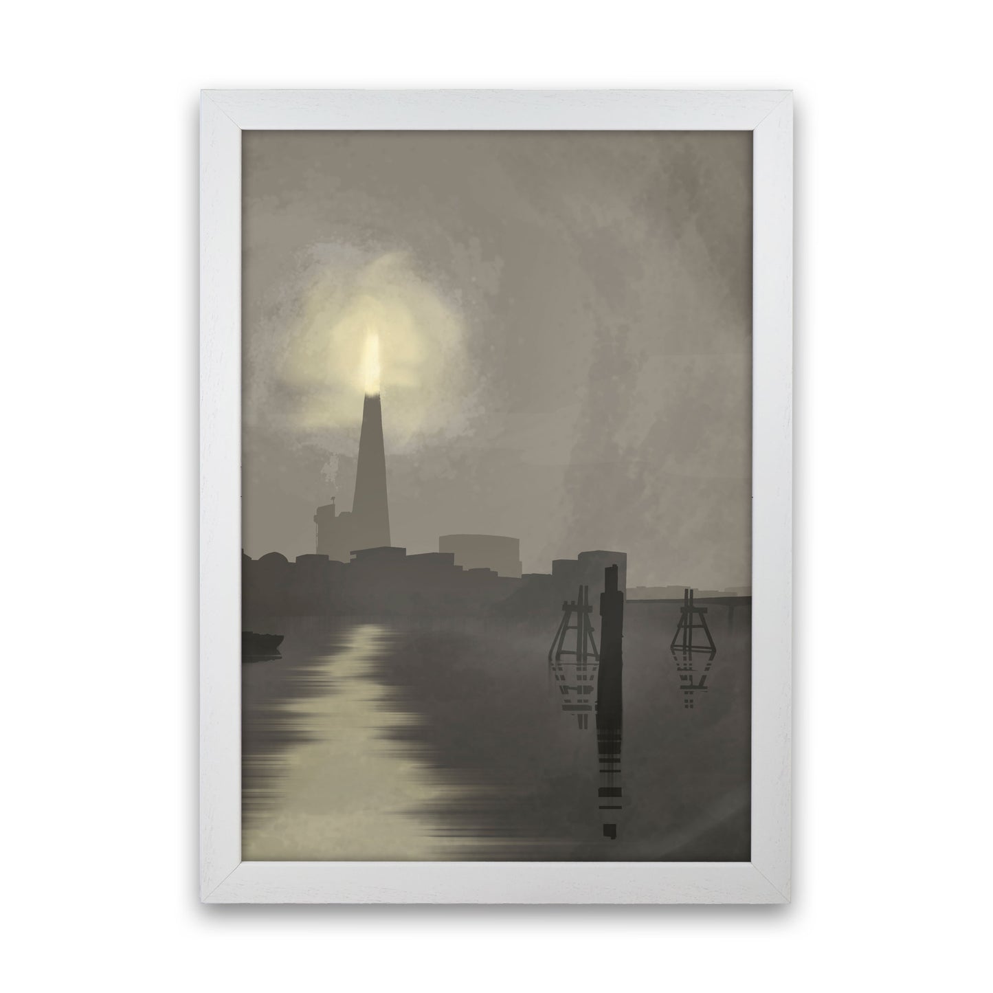 Shard In Fog Portrait Travel Art Print by Richard O'Neill, Framed Wall Art White Grain