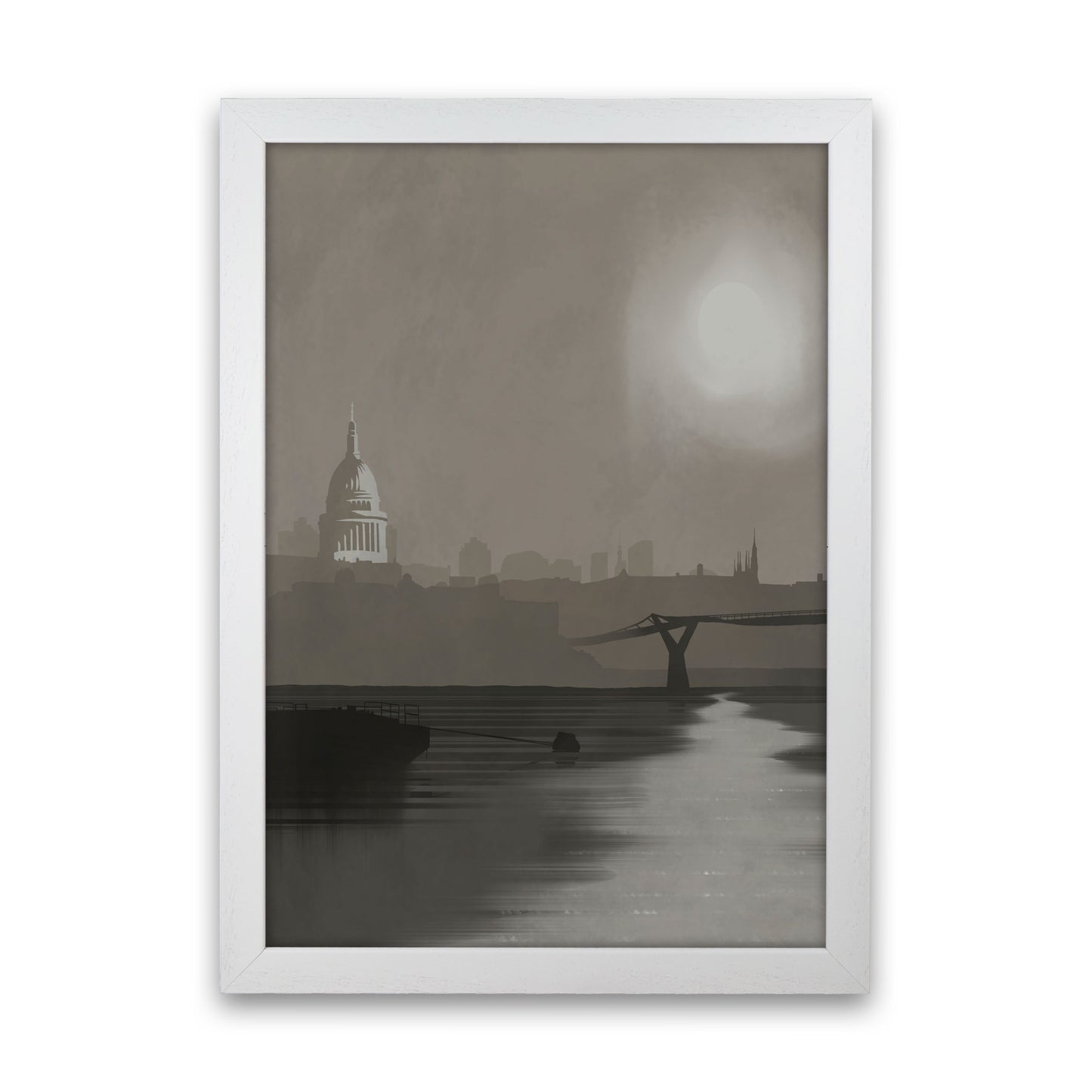 St. Paul's In Fog Portrait Travel Art Print by Richard O'Neill, Framed Wall Art White Grain