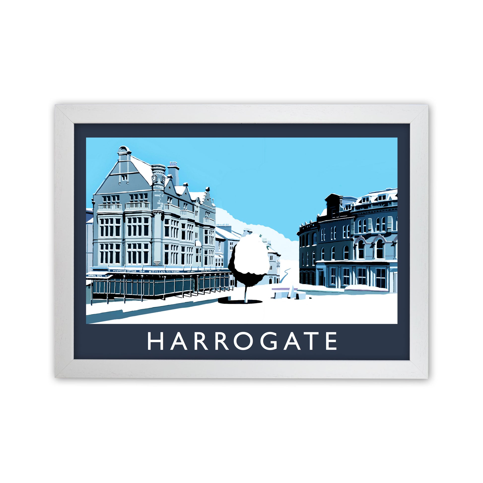 Harrogate In Snow Travel Art Print by Richard O'Neill, Framed Wall Art White Grain