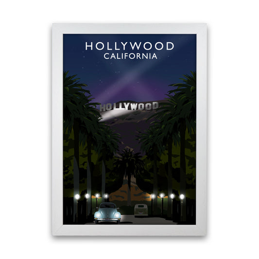Hollywood Night California Travel Art Print by Richard O'Neill, Framed Wall Art White Grain
