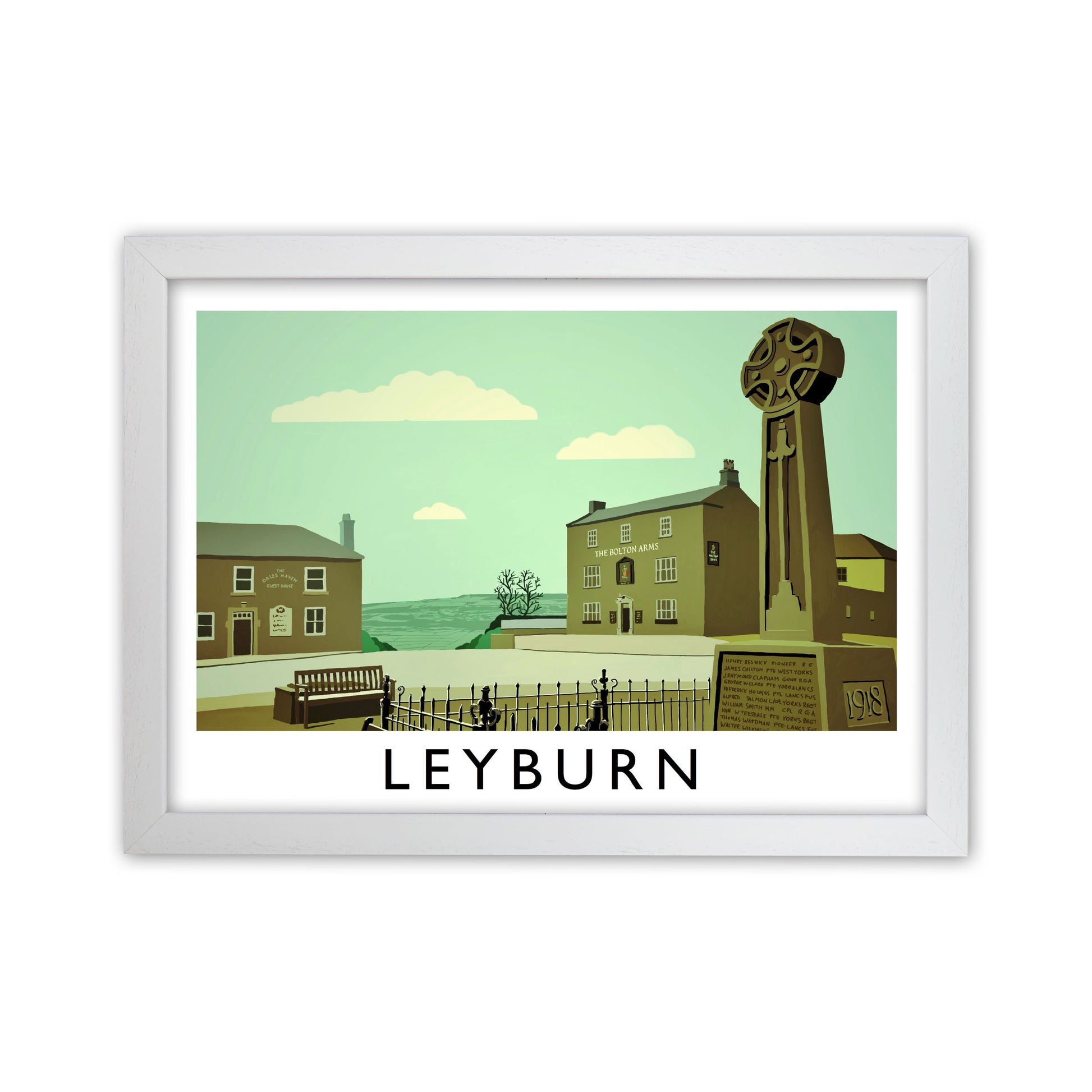 Leyburn Travel Art Print by Richard O'Neill, Framed Wall Art White Grain