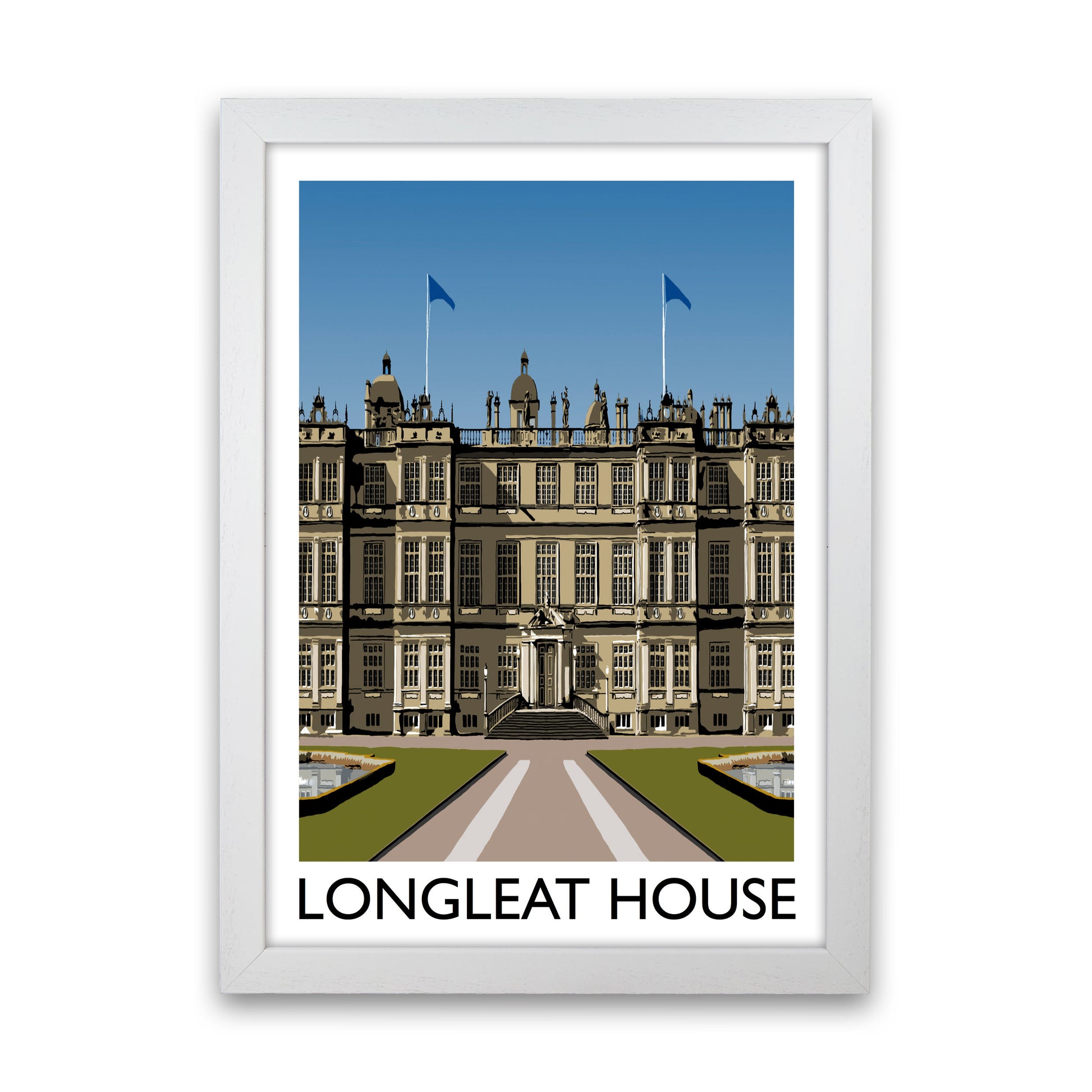 Longleat House Travel Art Print by Richard O'Neill, Framed Wall Art White Grain