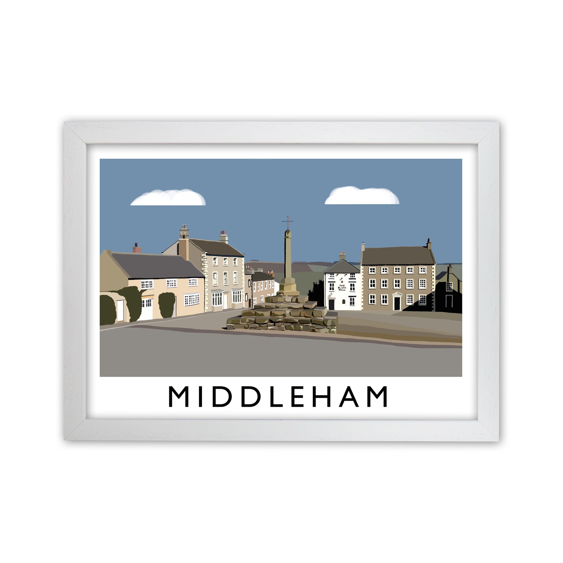 Middleham Travel Art Print by Richard O'Neill, Framed Wall Art White Grain