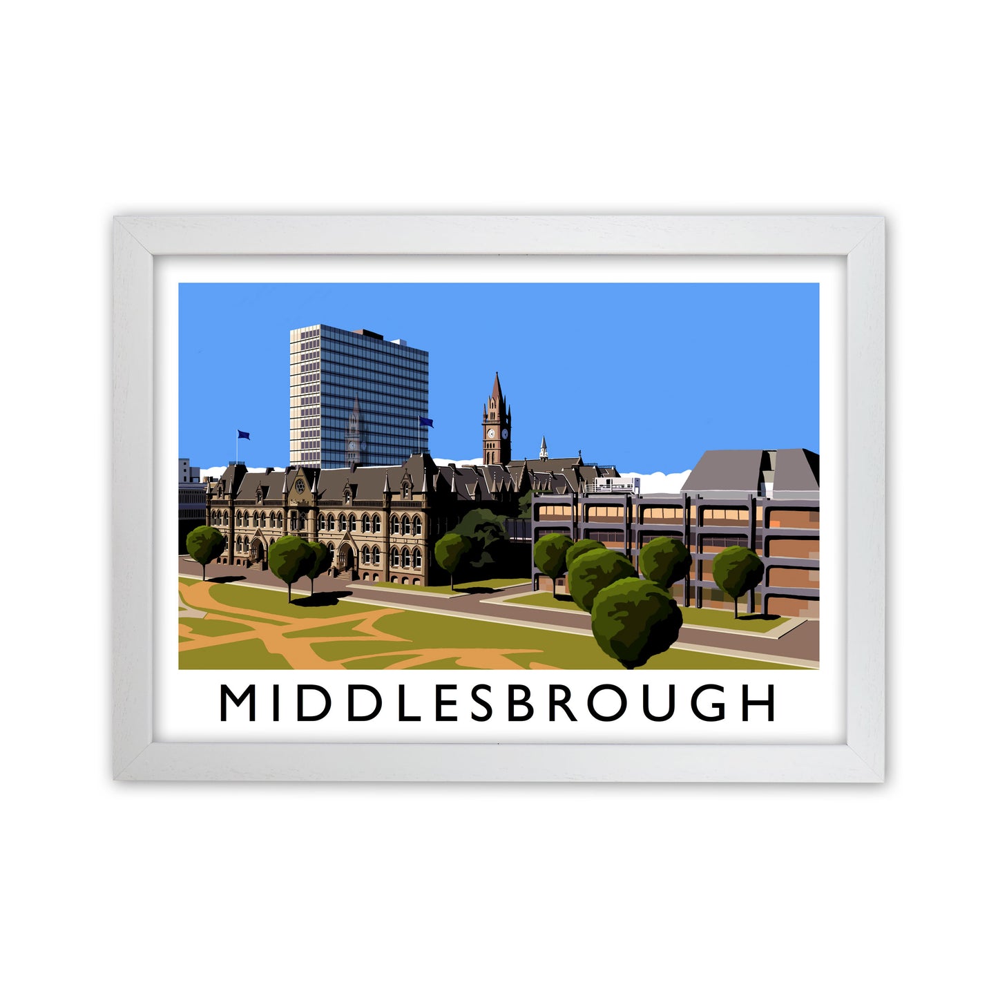 Middlesbrough Travel Art Print by Richard O'Neill, Framed Wall Art White Grain