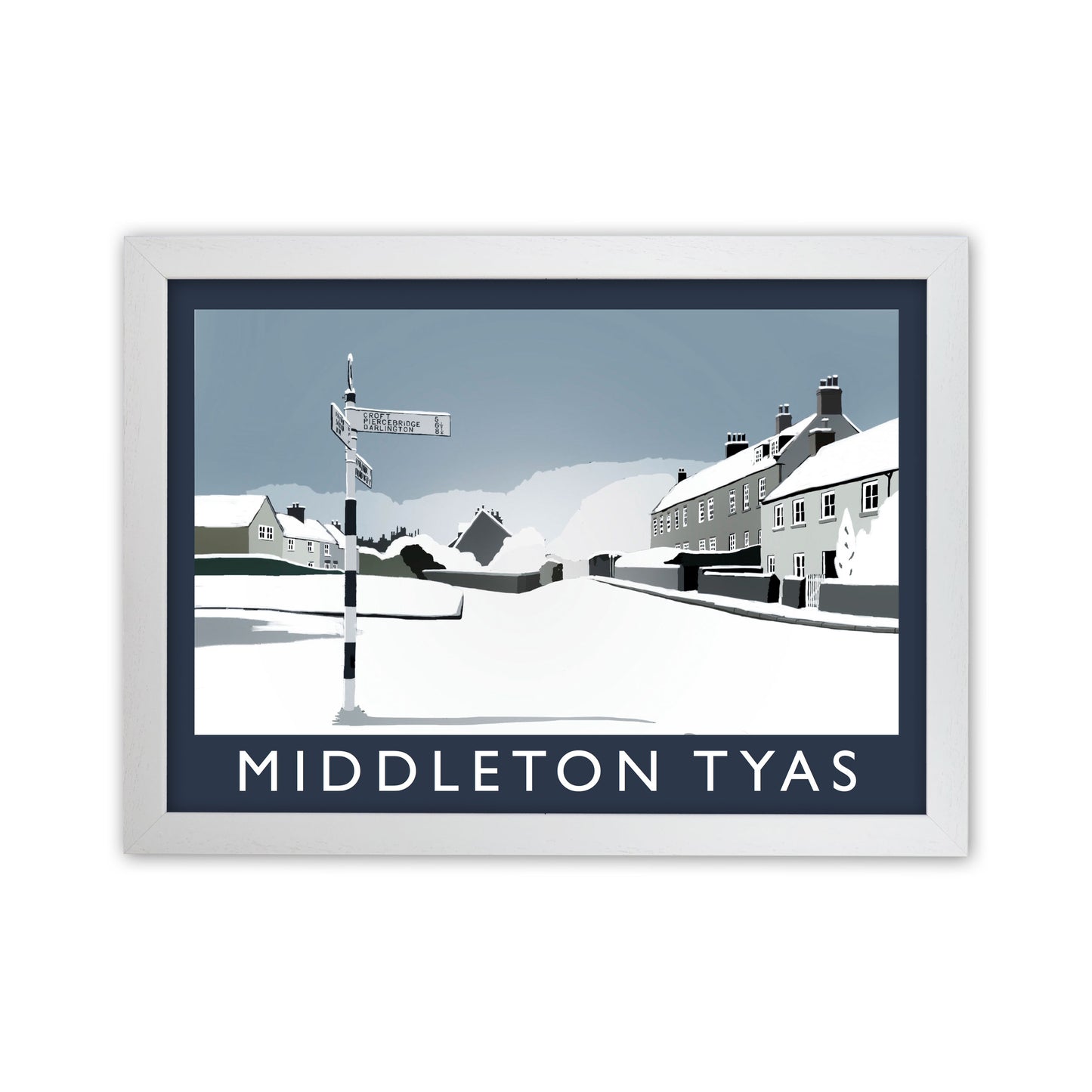 Middleton Tyas in Snow Travel Art Print by Richard O'Neill, Framed Wall Art White Grain