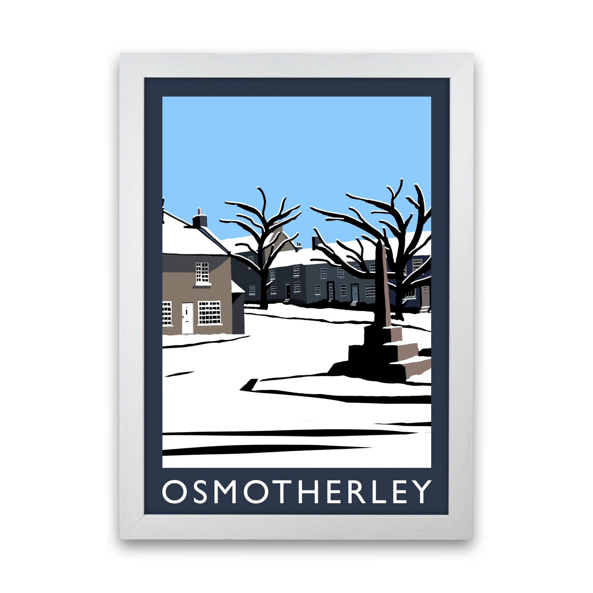 Osmotherley In Snow PortraitTravel Art Print by Richard O'Neill, Framed Wall Art White Grain