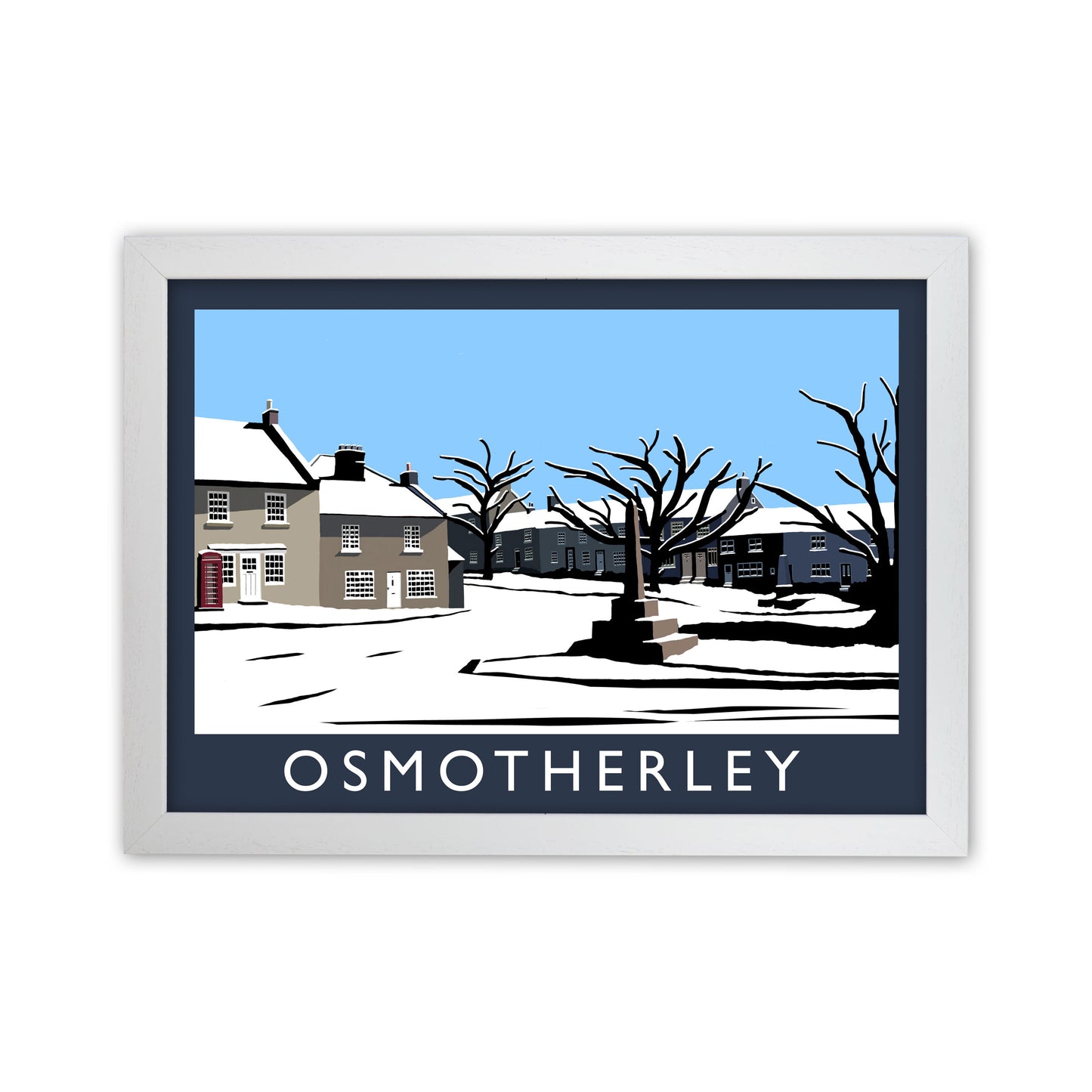 Osmotherley In Snow Travel Art Print by Richard O'Neill, Framed Wall Art White Grain