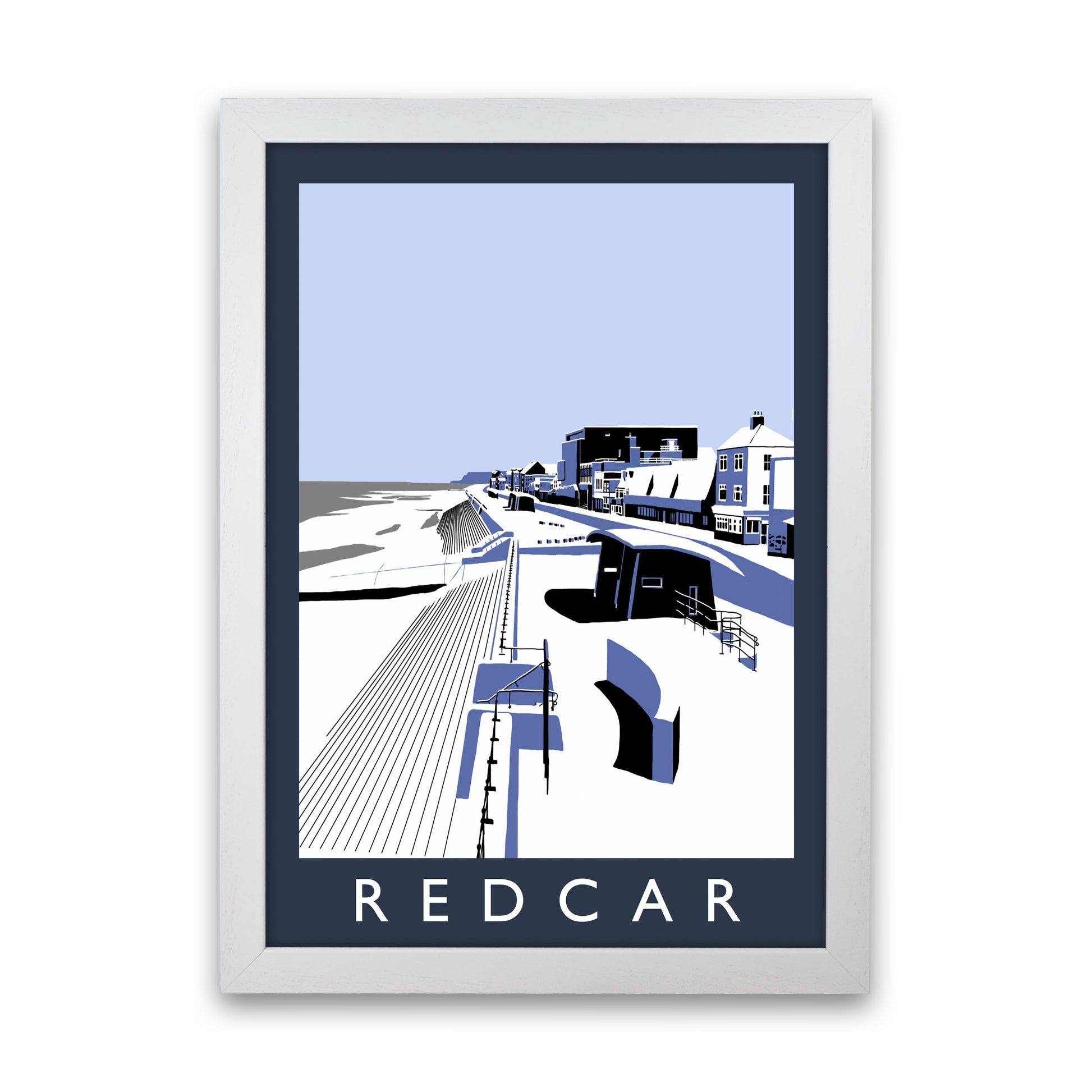 Redcar Travel Art Print by Richard O'Neill, Framed Wall Art White Grain