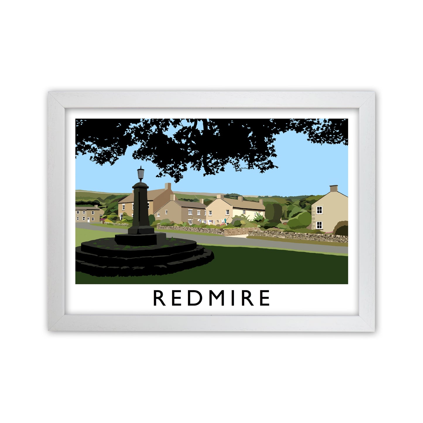 Redmire Travel Art Print by Richard O'Neill, Framed Wall Art White Grain