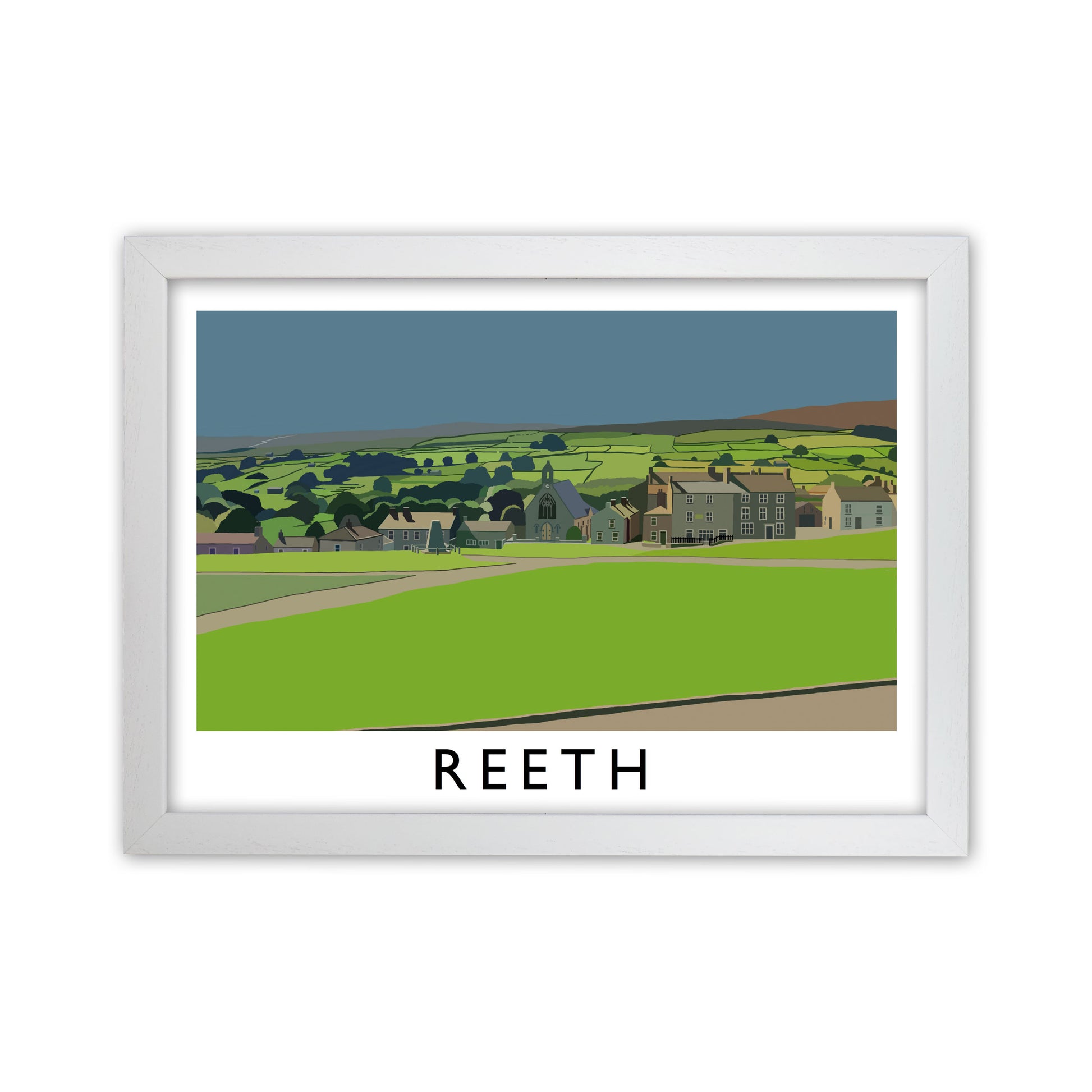 Reeth Travel Art Print by Richard O'Neill, Framed Wall Art White Grain