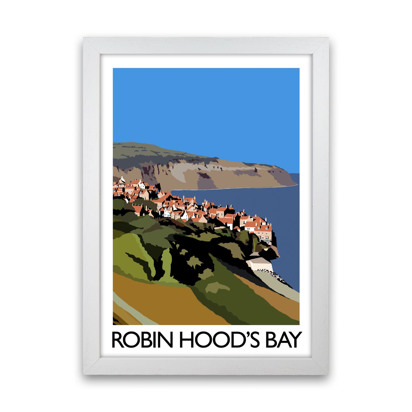 Robin Hood's Bay Portrait Travel Art Print by Richard O'Neill, Framed Wall Art White Grain