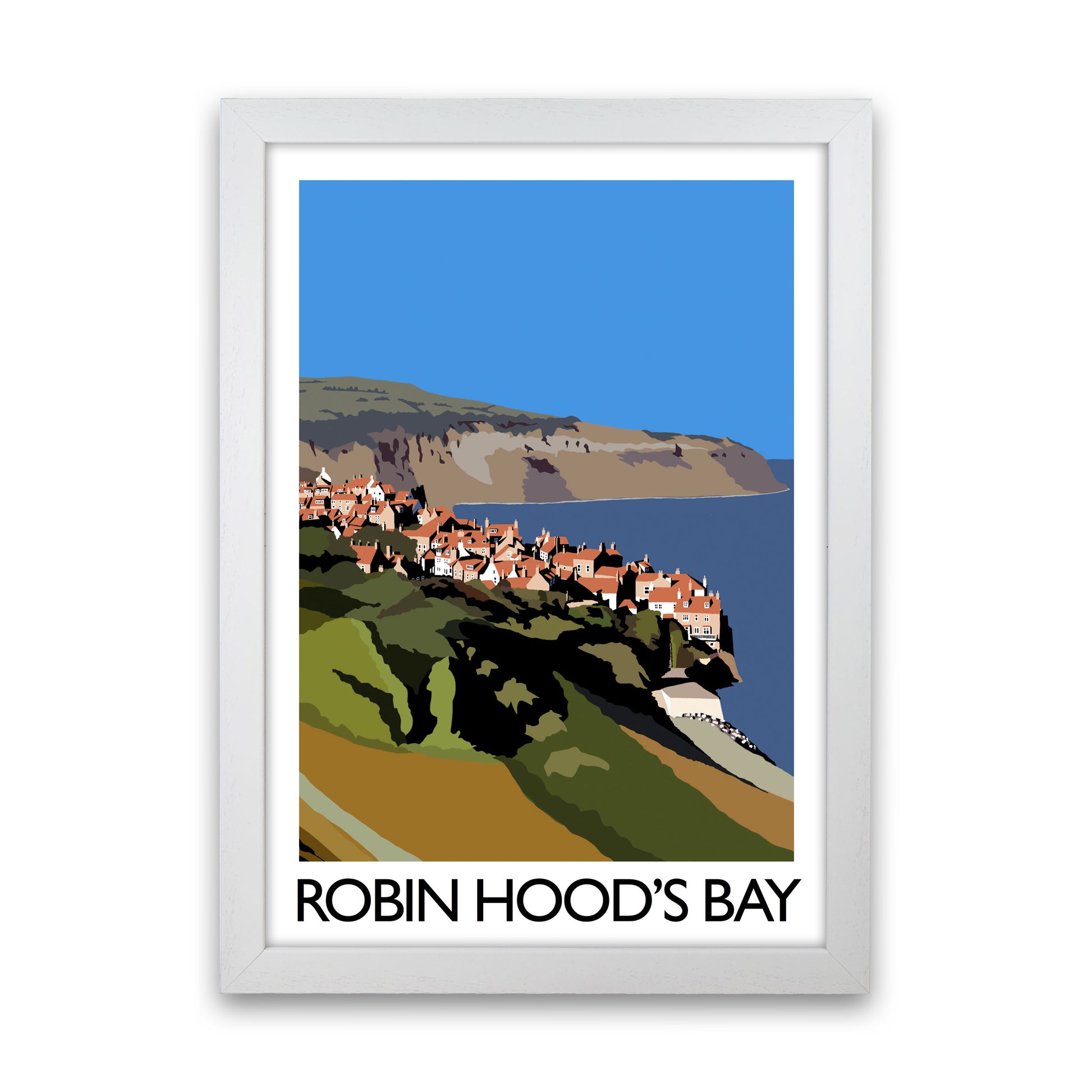 Robin Hood's Bay Portrait Travel Art Print by Richard O'Neill, Framed Wall Art White Grain