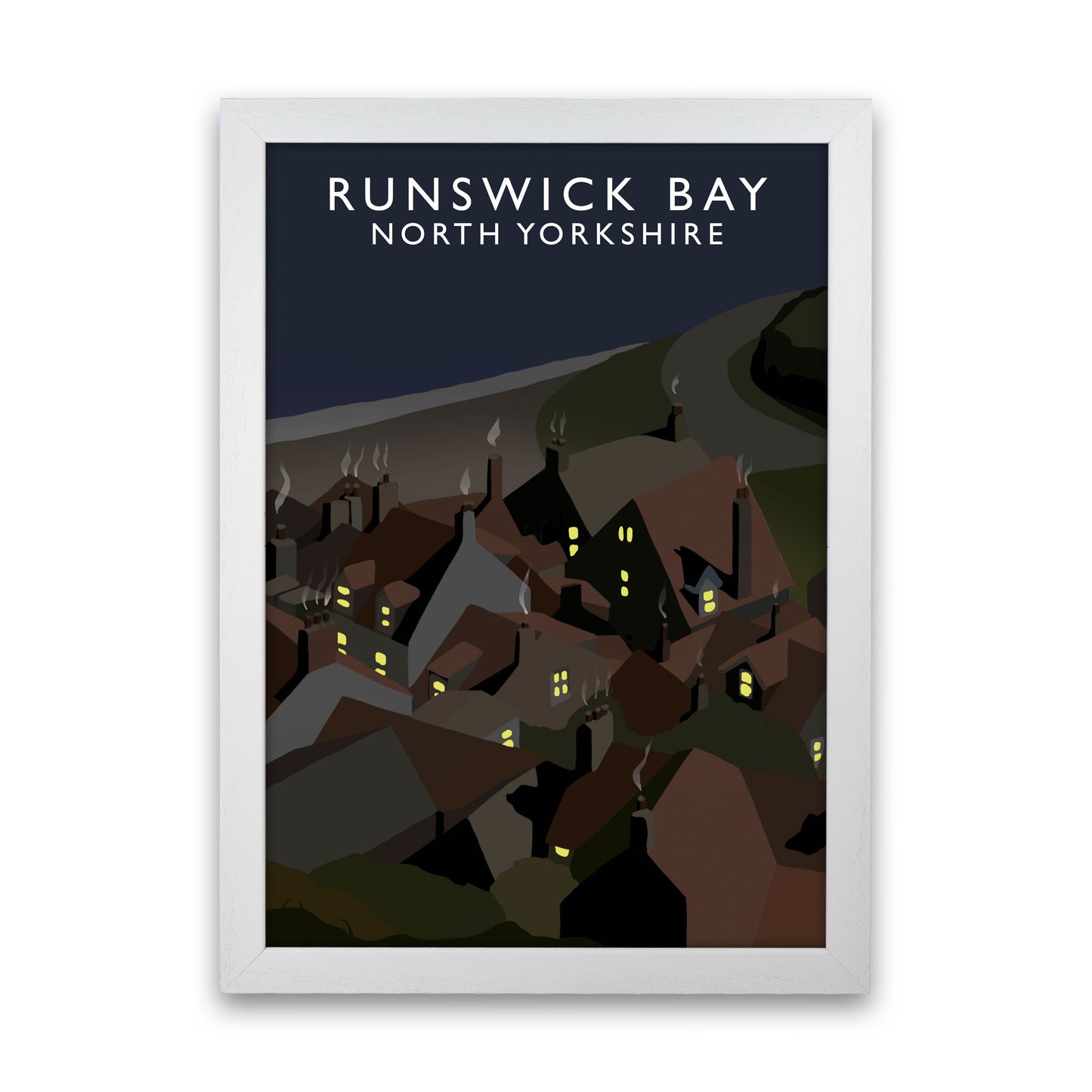 Runswick Bay2 Night Portrait North Yorkshrie Travel Art Print by Richard O'Neill White Grain