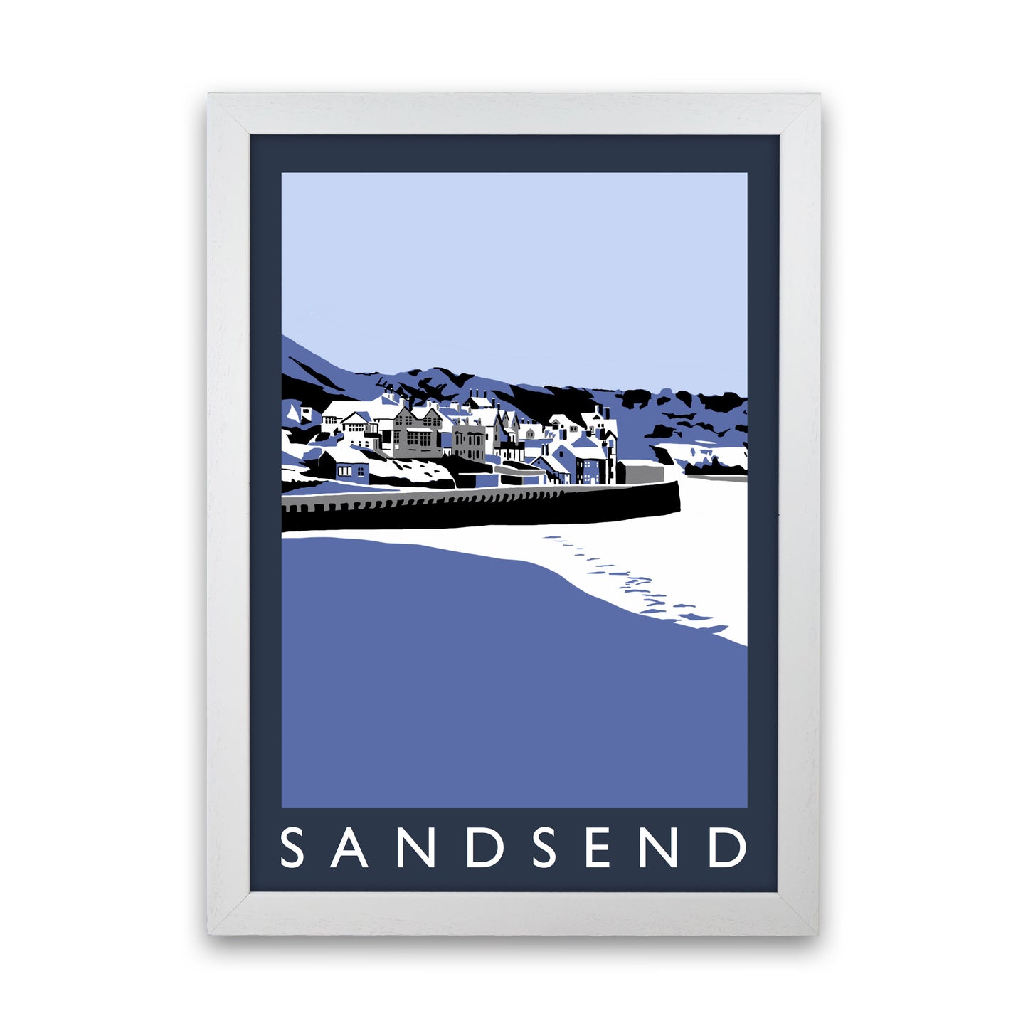 Sandsend In Snow PortraitTravel Art Print by Richard O'Neill, Framed Wall Art White Grain