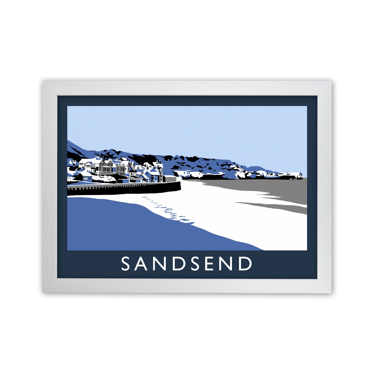 Sandsend In Snow Travel Art Print by Richard O'Neill, Framed Wall Art White Grain