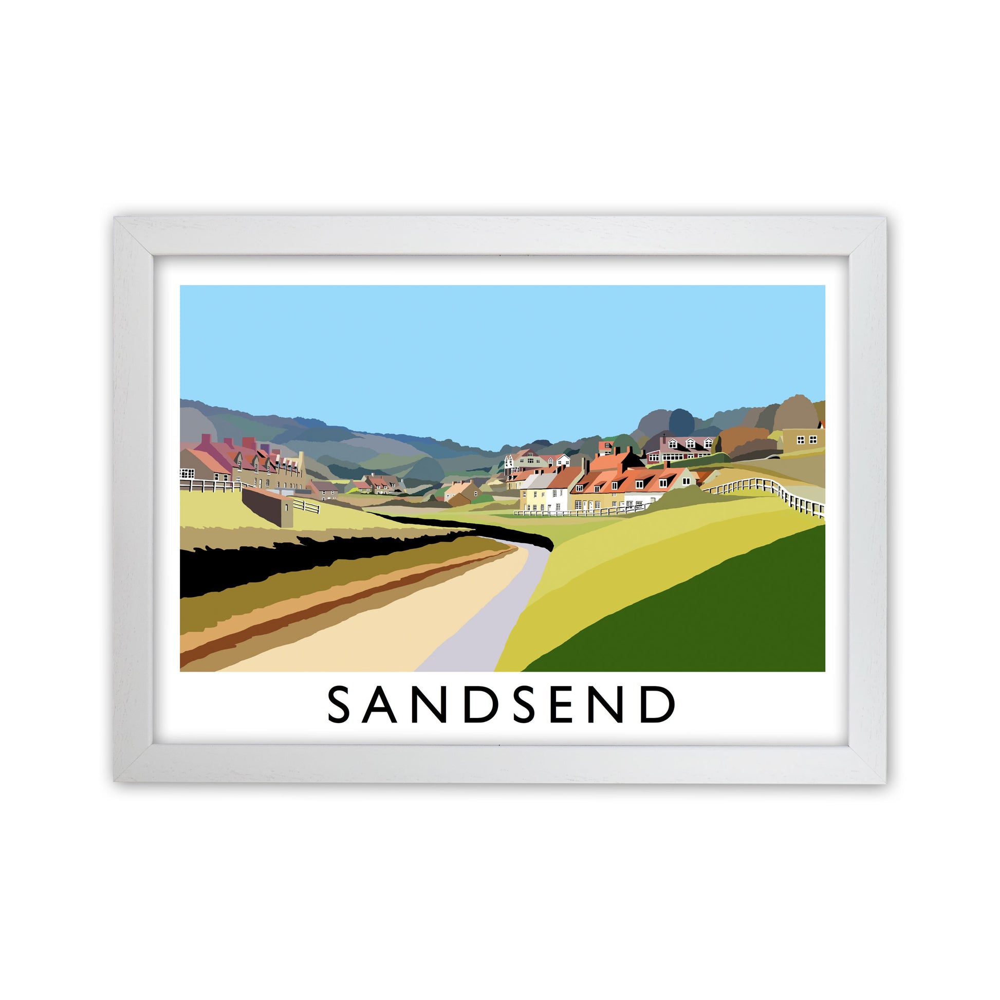 Sandsend Travel Art Print by Richard O'Neill, Framed Wall Art White Grain