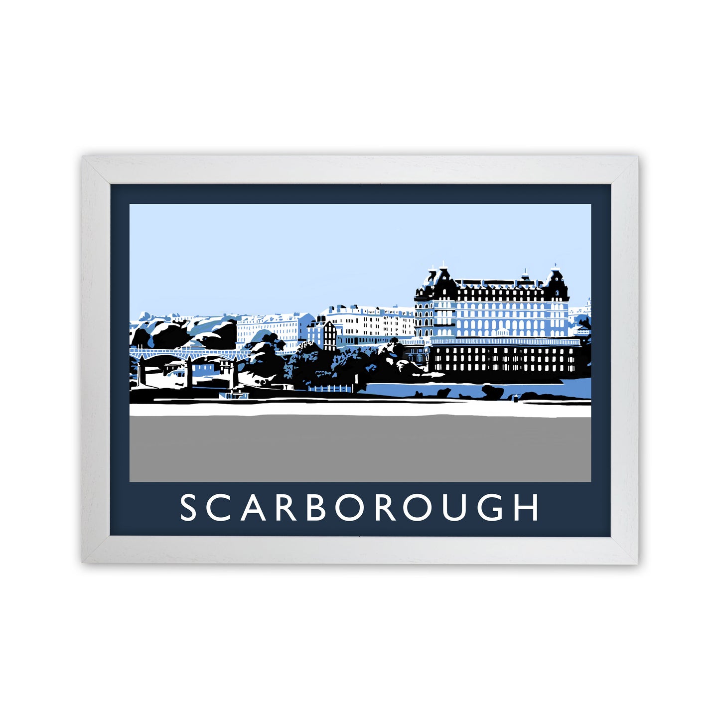 Scarborough In SnowTravel Art Print by Richard O'Neill, Framed Wall Art White Grain